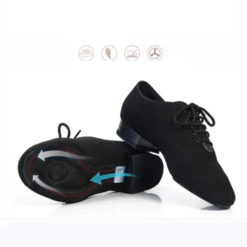 Mens Dance Shoes Ballroom - Black Oxford Cloth Low Heel BD Latin Dance Shoes for Men