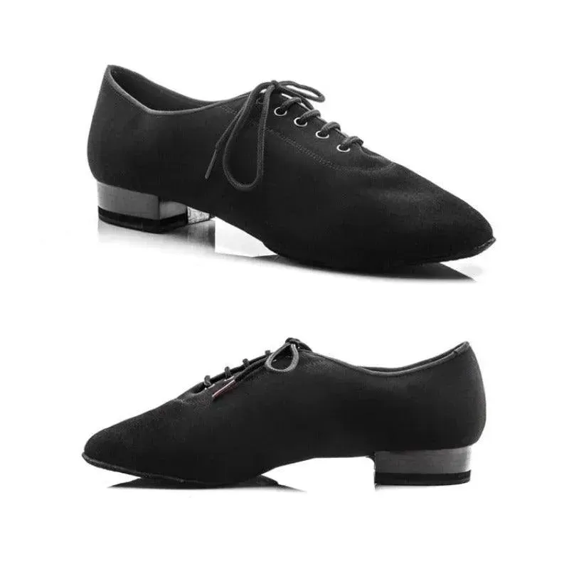 Mens Dance Shoes Ballroom - Black Oxford Cloth Low Heel BD Latin Dance Shoes for Men