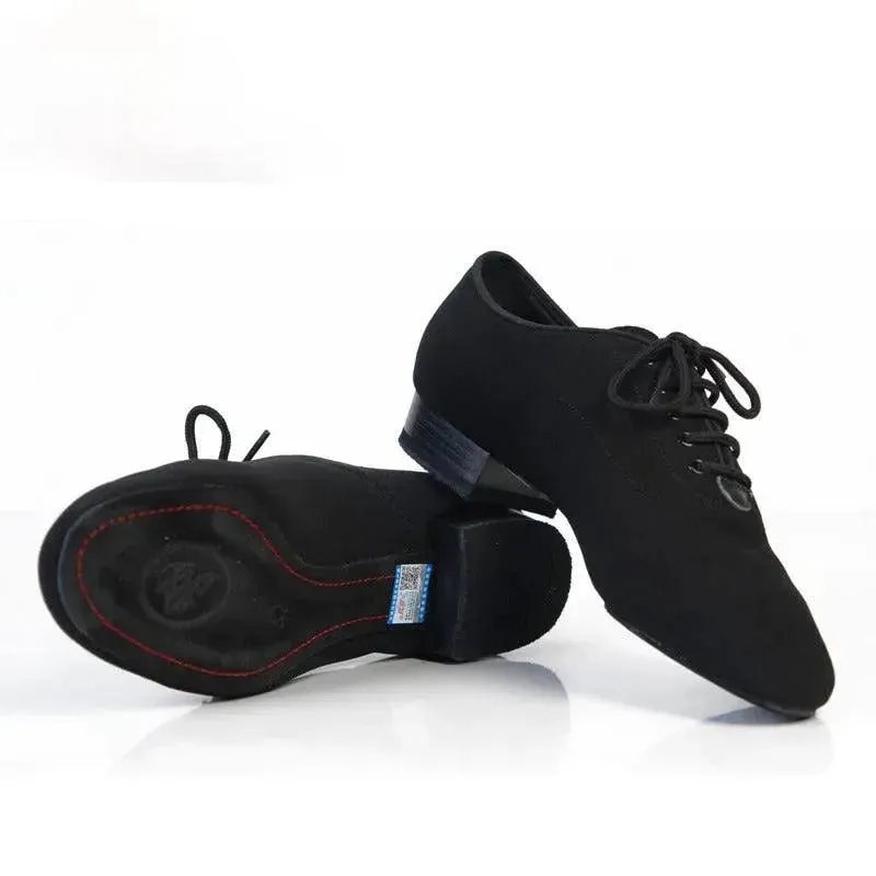 Mens Dance Shoes Ballroom - Black Oxford Cloth Low Heel BD Latin Dance Shoes for Men