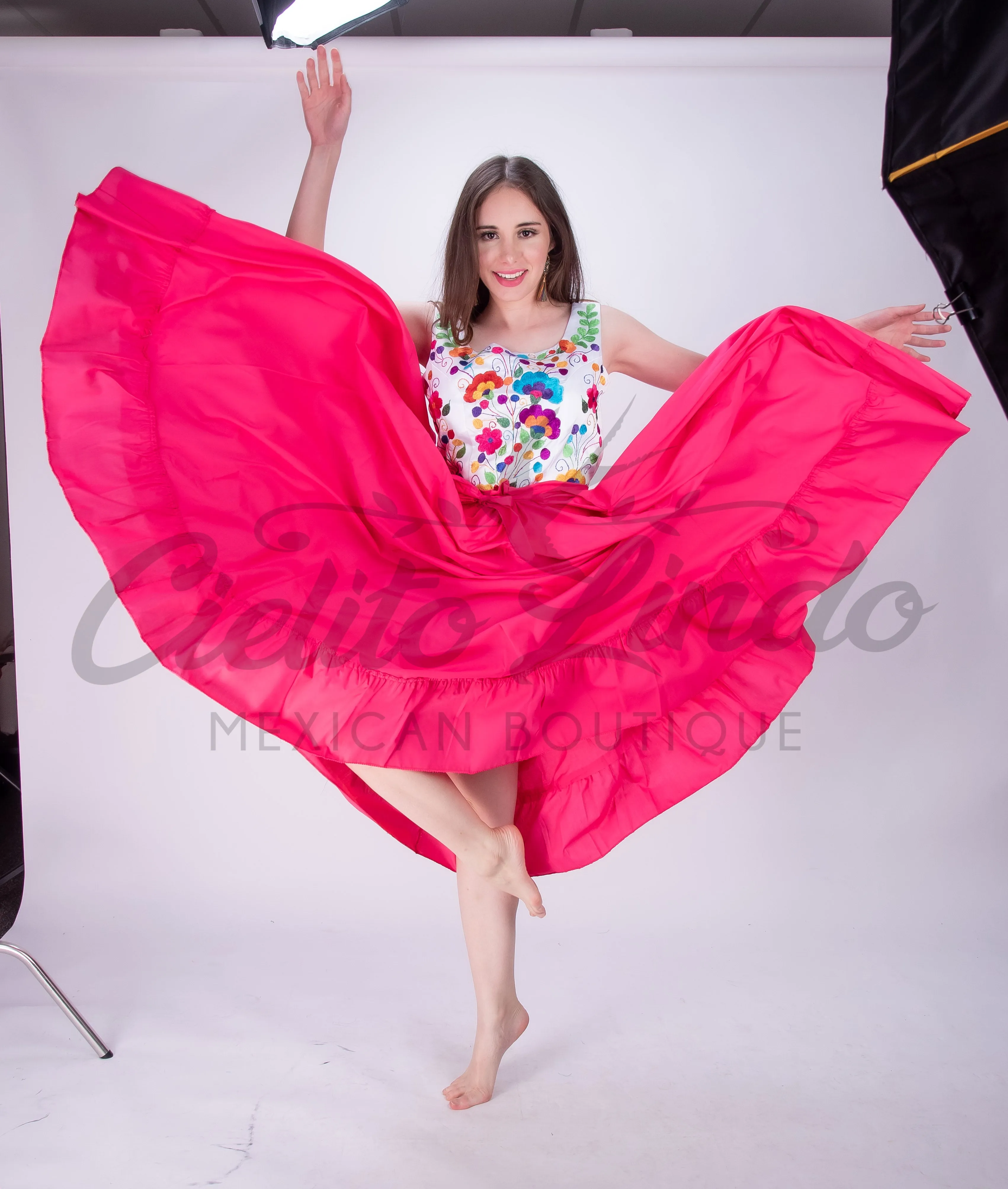 Mexican Folklorico Hot Pink Solid Skirt