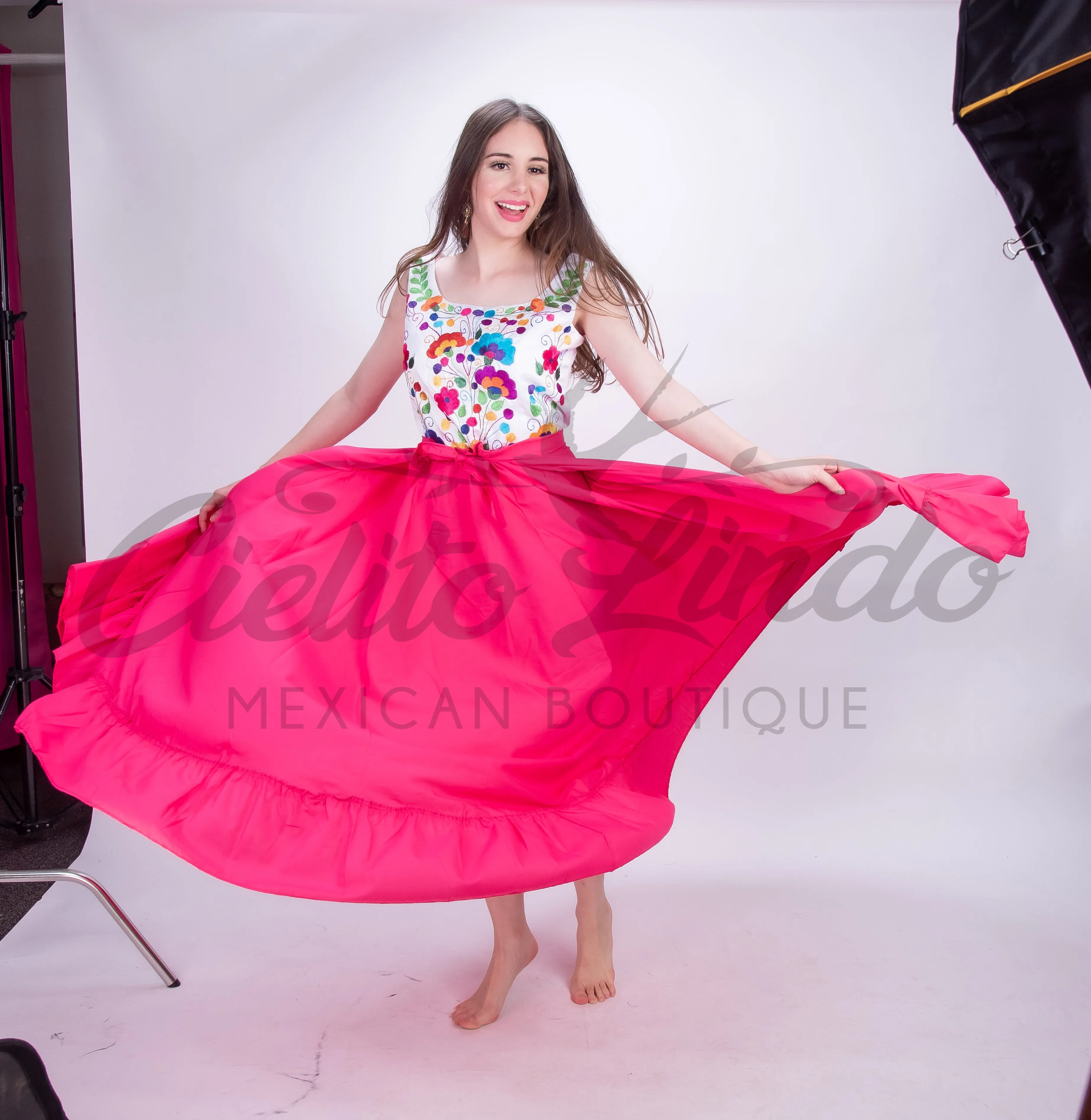 Mexican Folklorico Hot Pink Solid Skirt