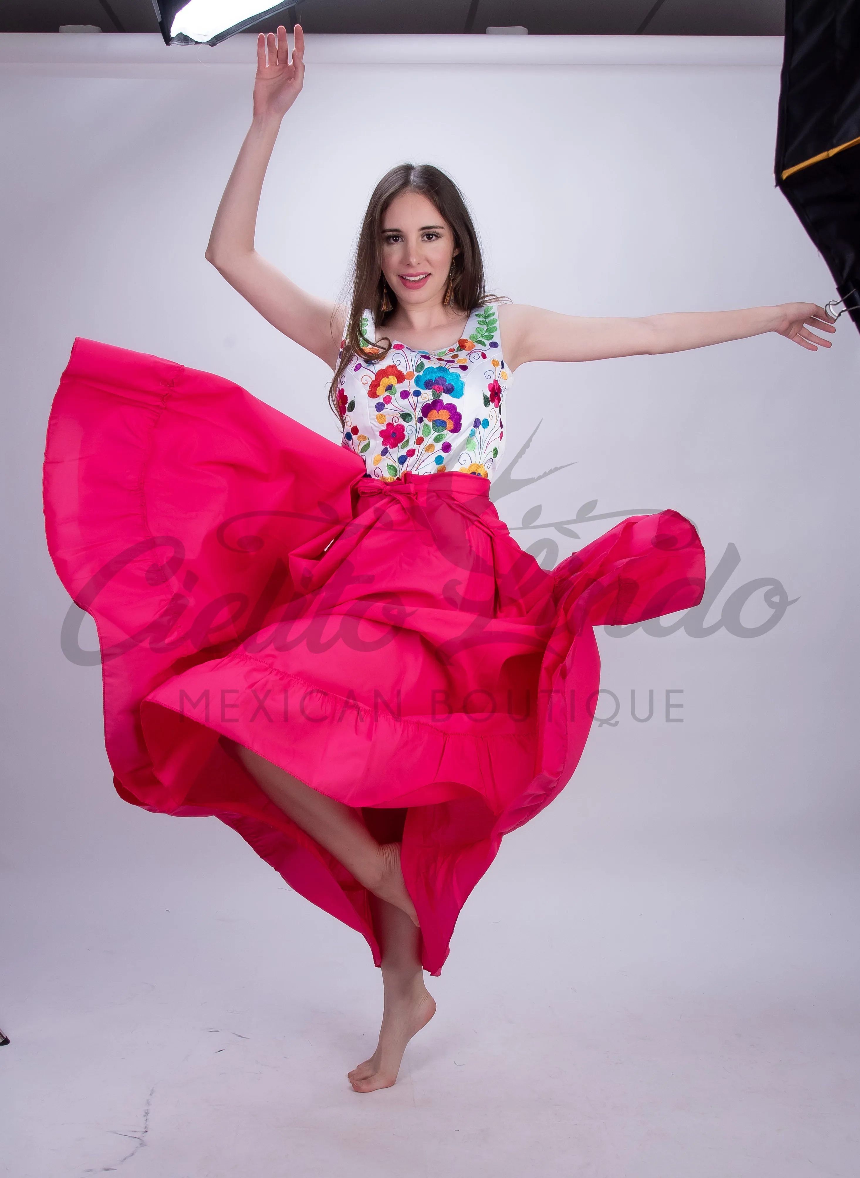 Mexican Folklorico Hot Pink Solid Skirt