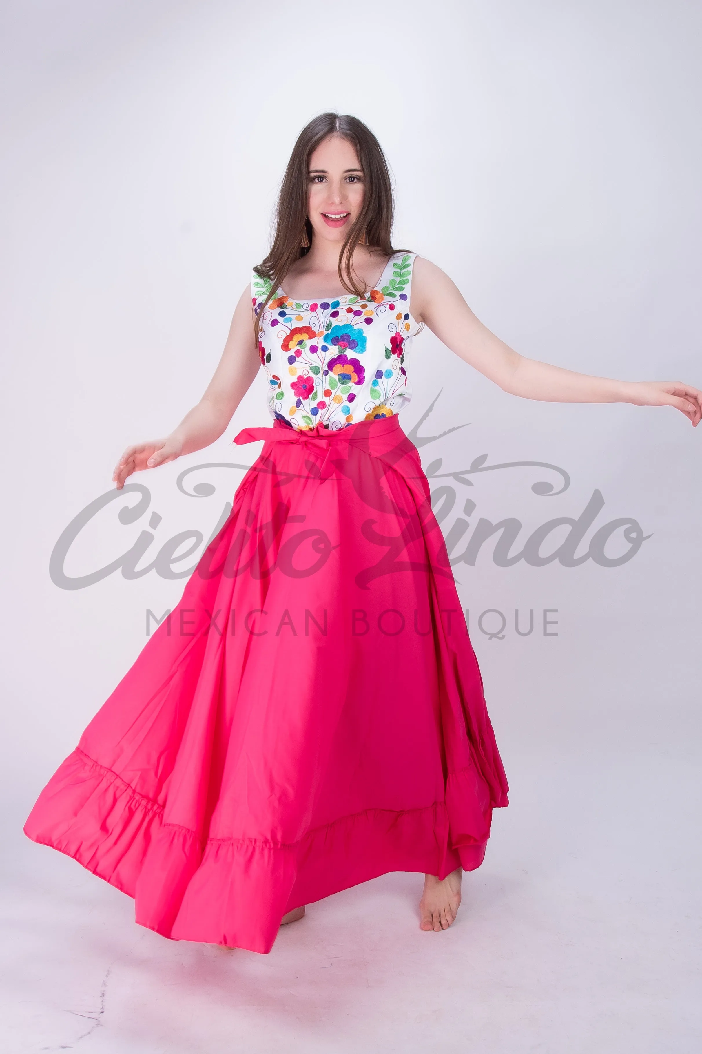 Mexican Folklorico Hot Pink Solid Skirt