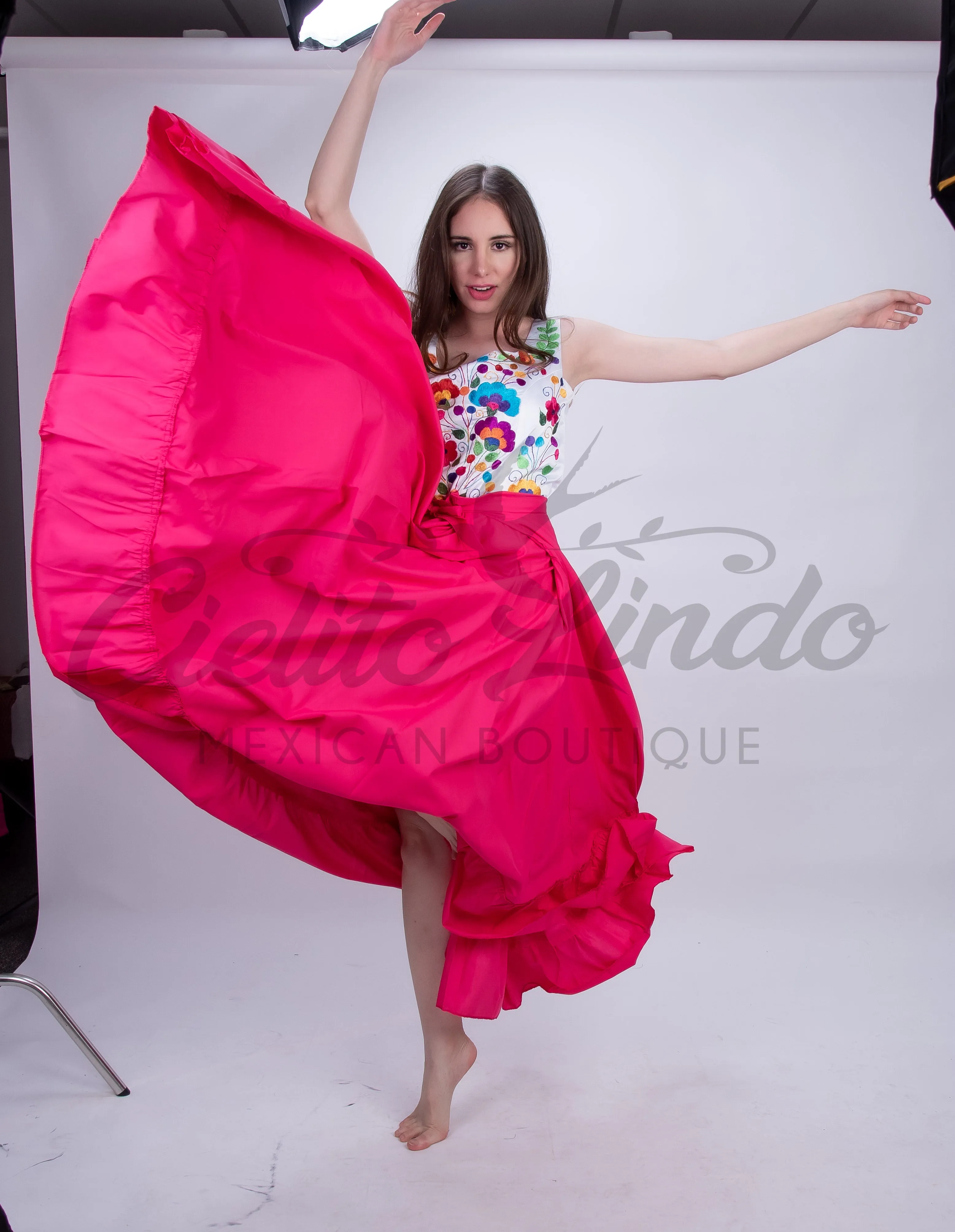 Mexican Folklorico Hot Pink Solid Skirt