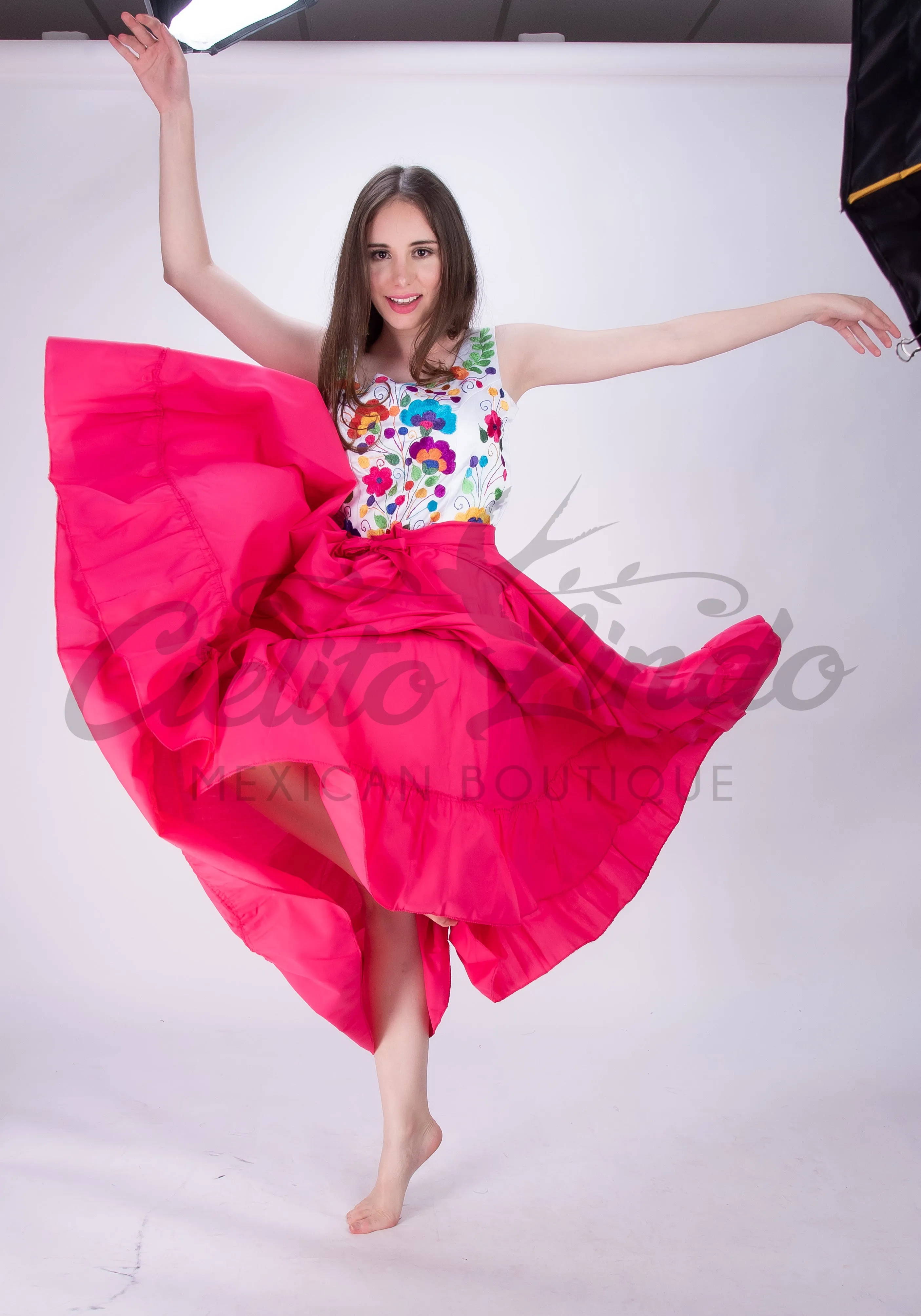 Mexican Folklorico Hot Pink Solid Skirt