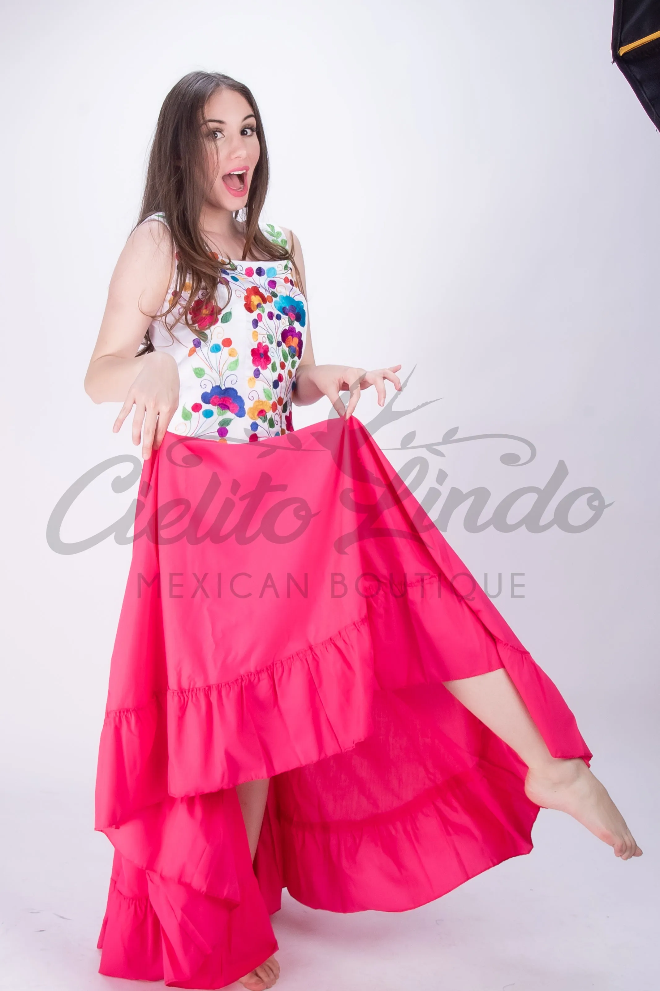 Mexican Folklorico Hot Pink Solid Skirt