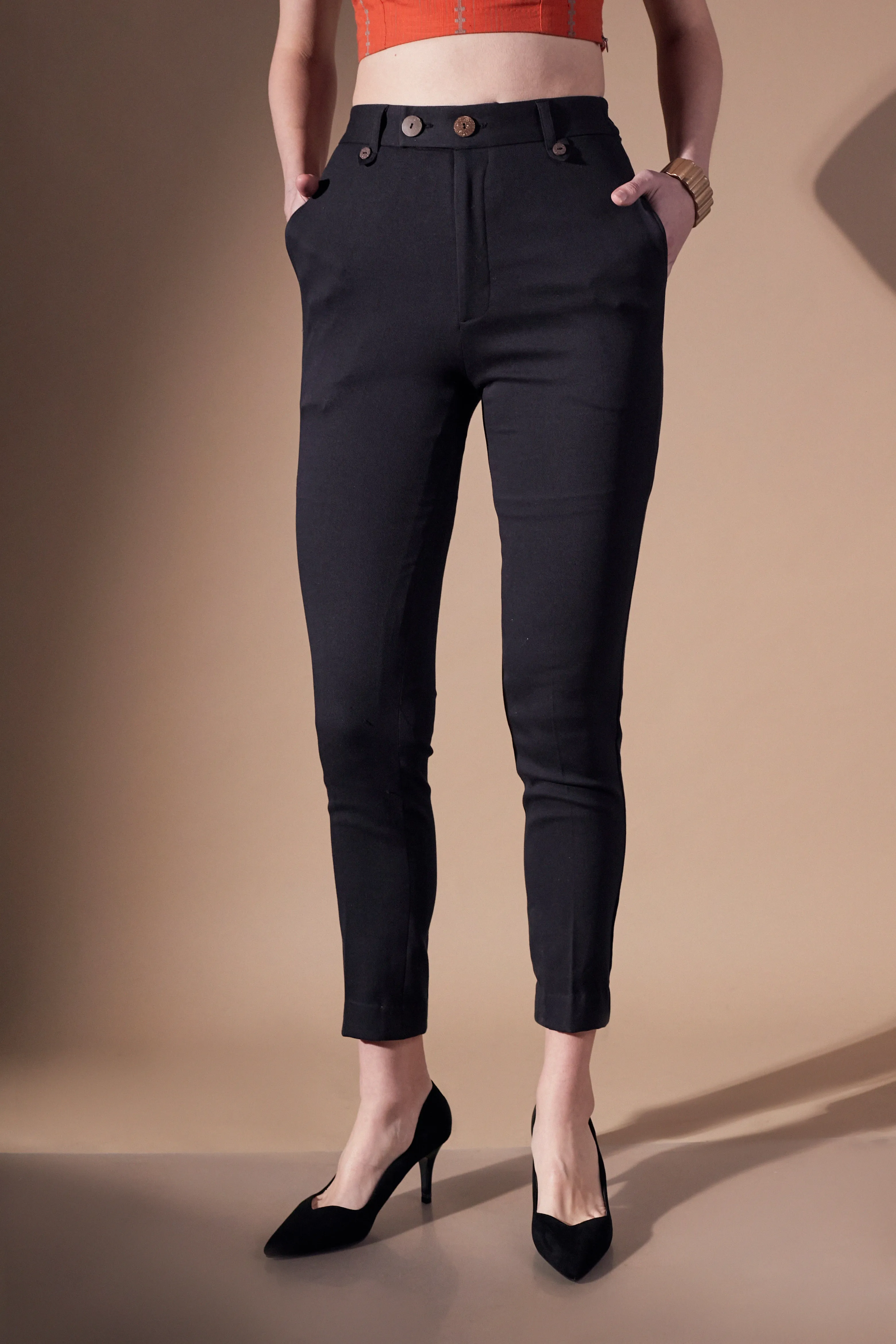 Mid-waist Everyday Workwear Comfortable Black Pants