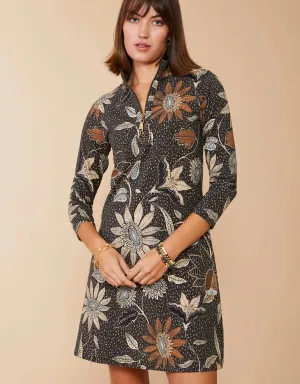 Nora Half-Zip Dress Botanic Garden Boho Floral Grey