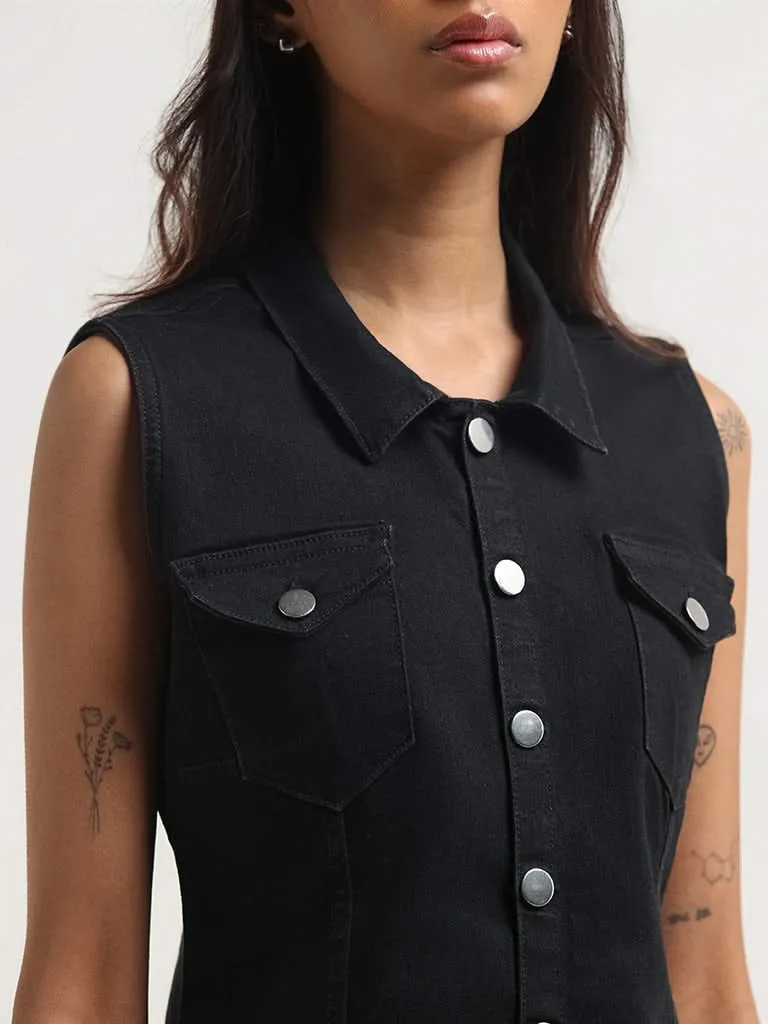 Nuon Black Button Down Denim Dress