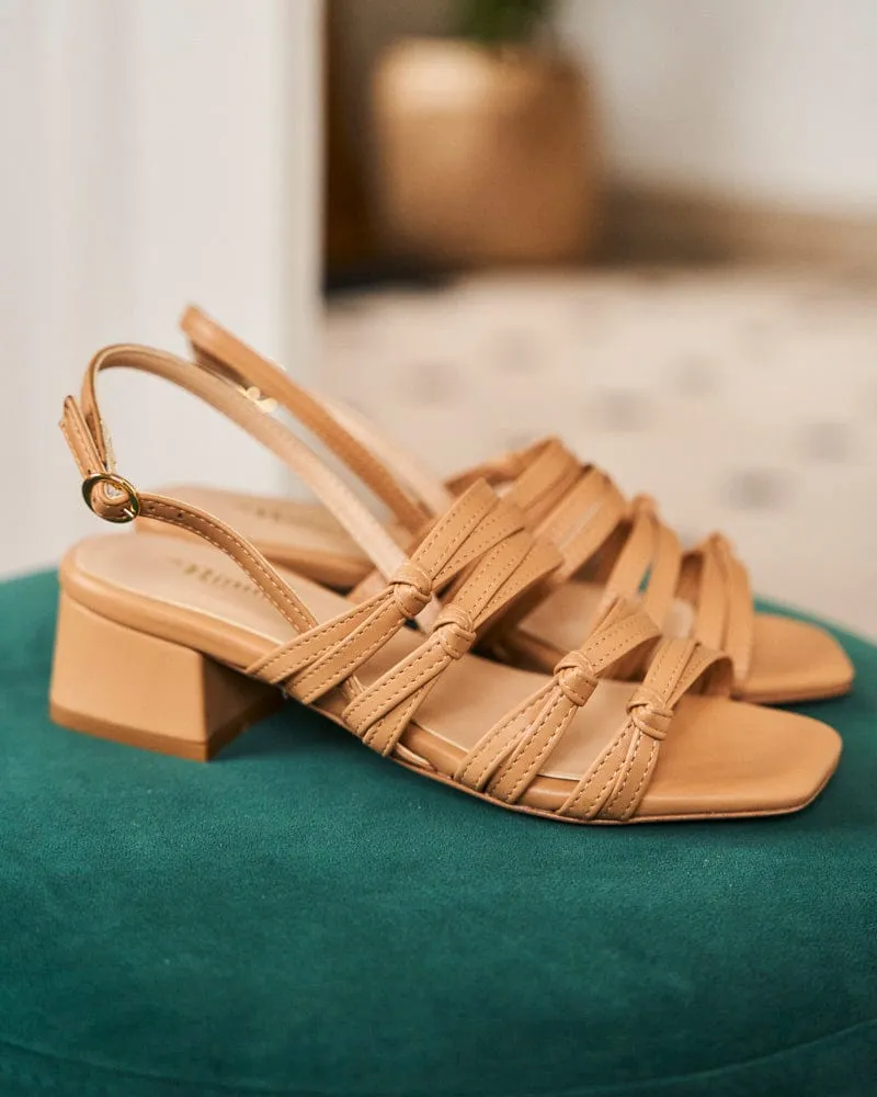 Peony Vegan Leather Heeled Sandals | Latte