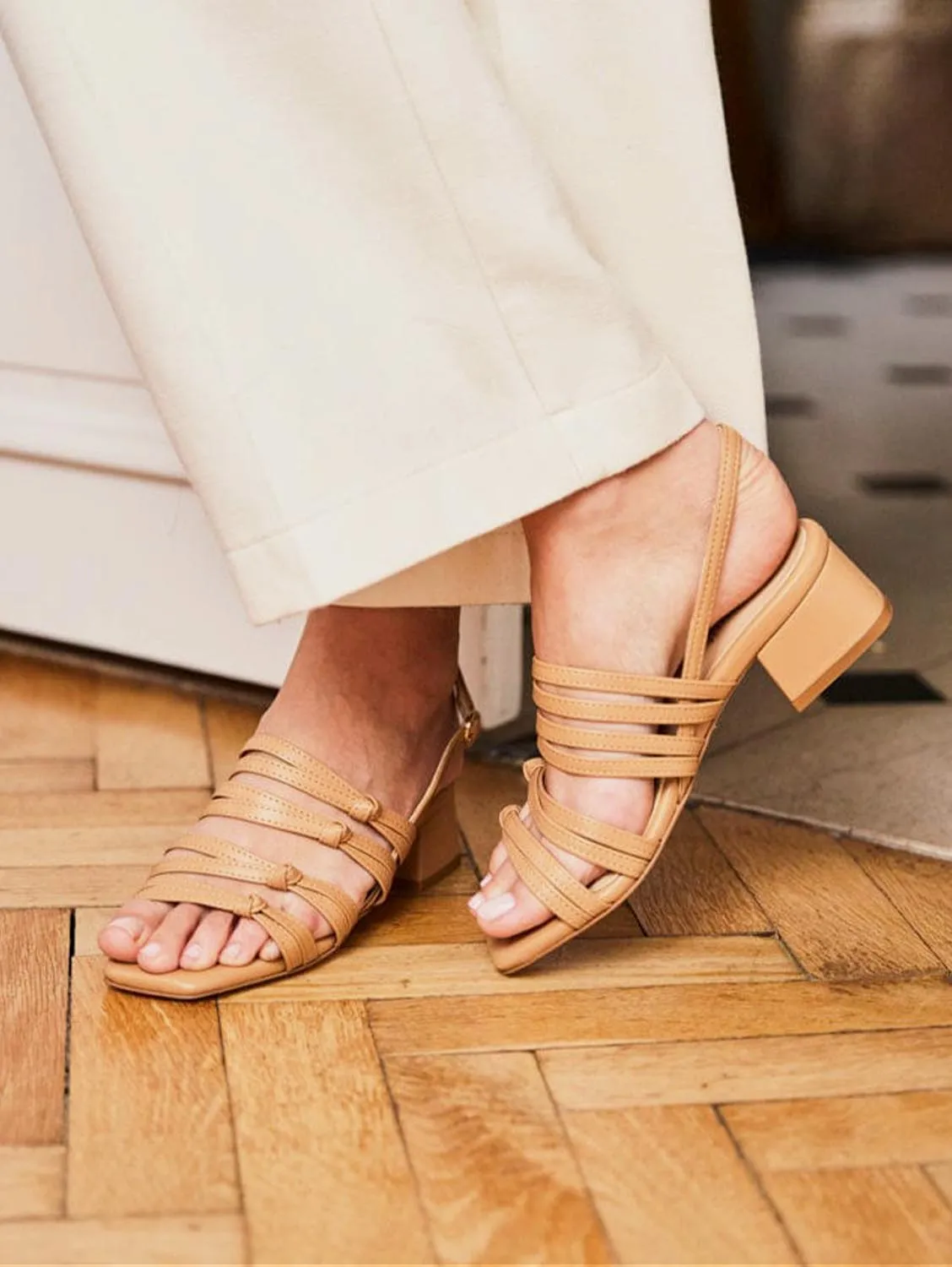 Peony Vegan Leather Heeled Sandals | Latte