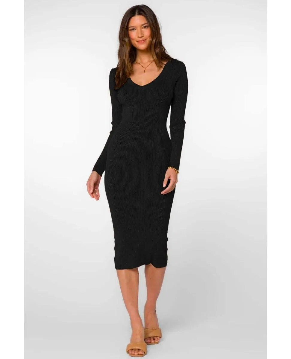 Perfect Black Rib Midi Dress