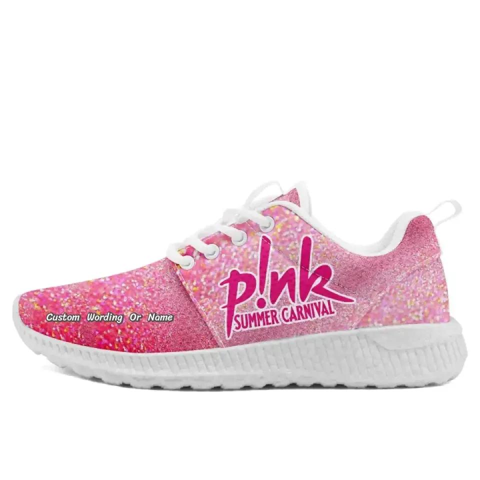 Personalized Shiny Mesh Sneakers, Custom Pink/Heart Design Shoes, Walking Shoes