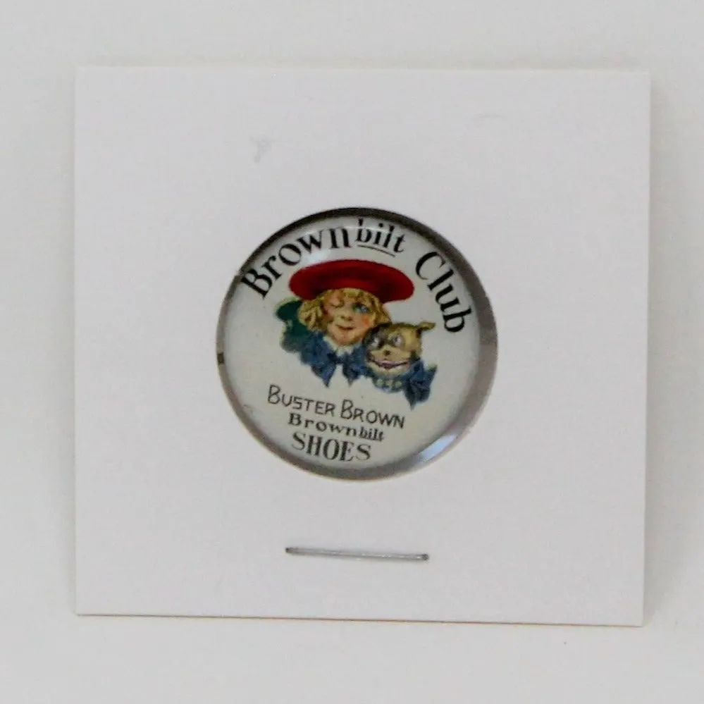 Pinback, Buster Brown,Shoes, Brownbilt Club Pin Advertising Button, Vintage