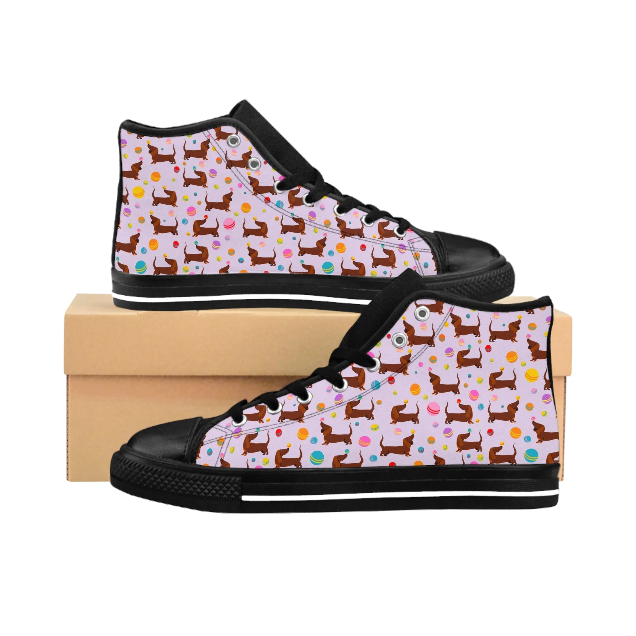 Pink Dachshund Cute Balls Women's Classic Sneakers