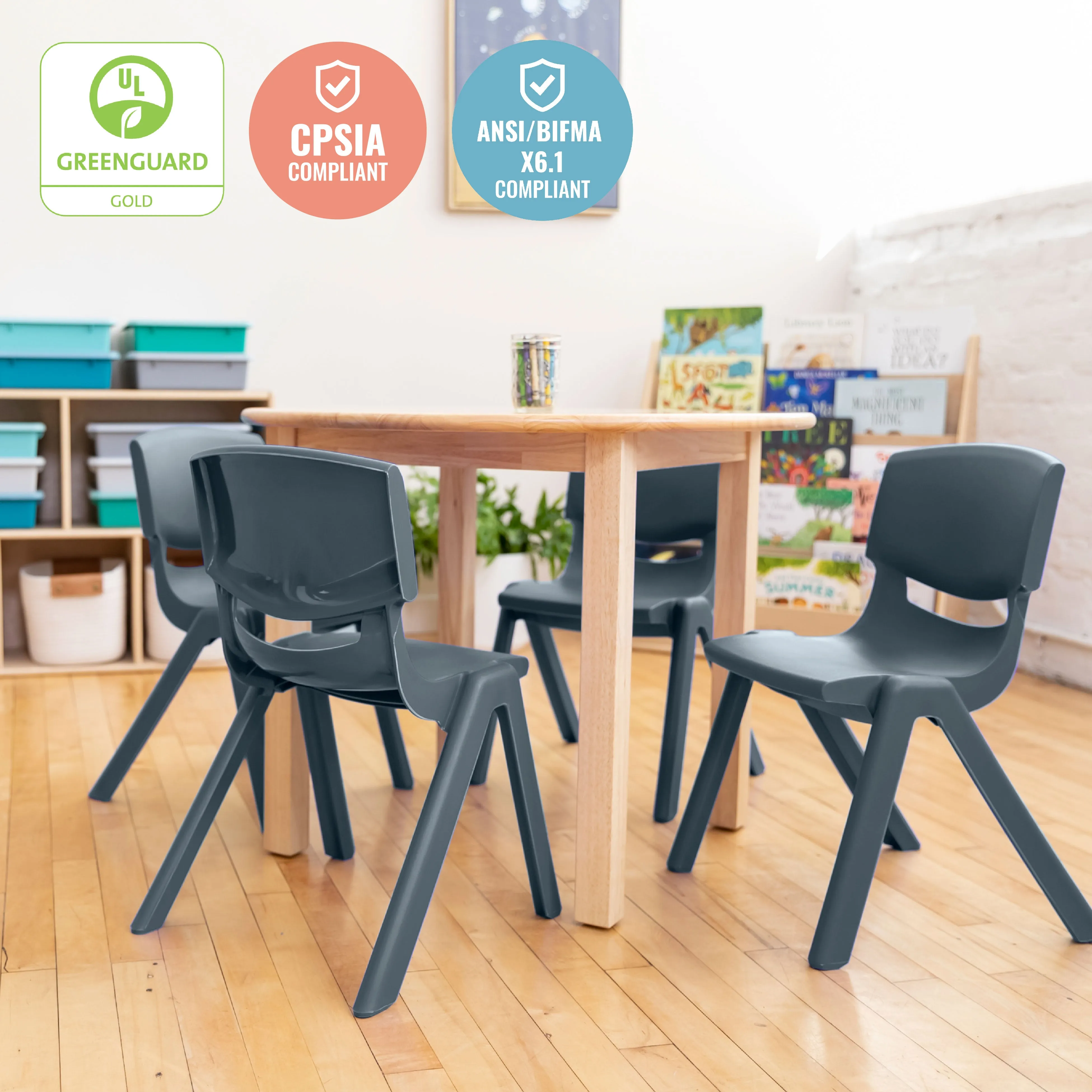 Plastic School Stack Chair for Indoors and Outdoors, Flexible Seating, 12in Seat Height, 4-Pack