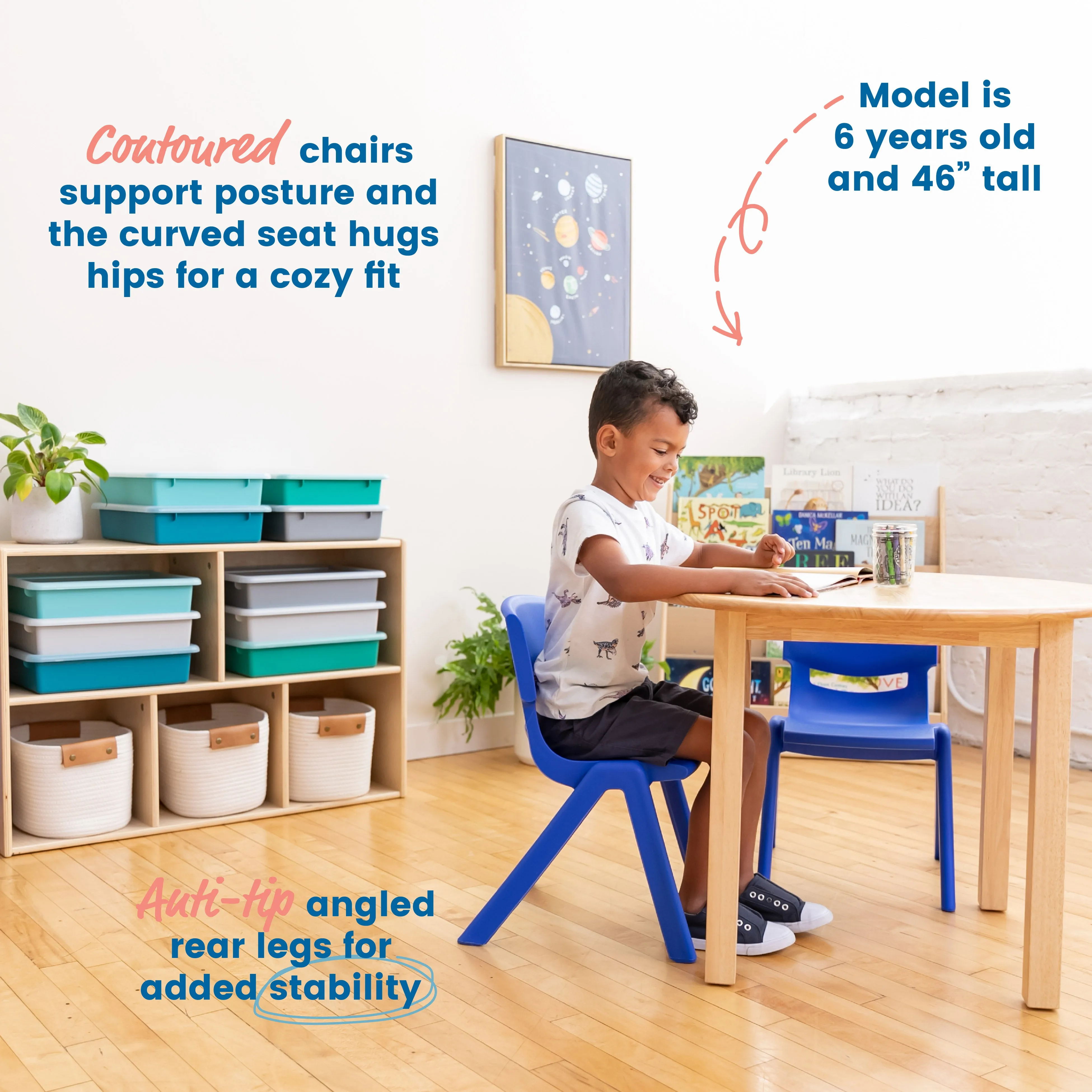 Plastic School Stack Chair for Indoors and Outdoors, Flexible Seating, 12in Seat Height, 4-Pack