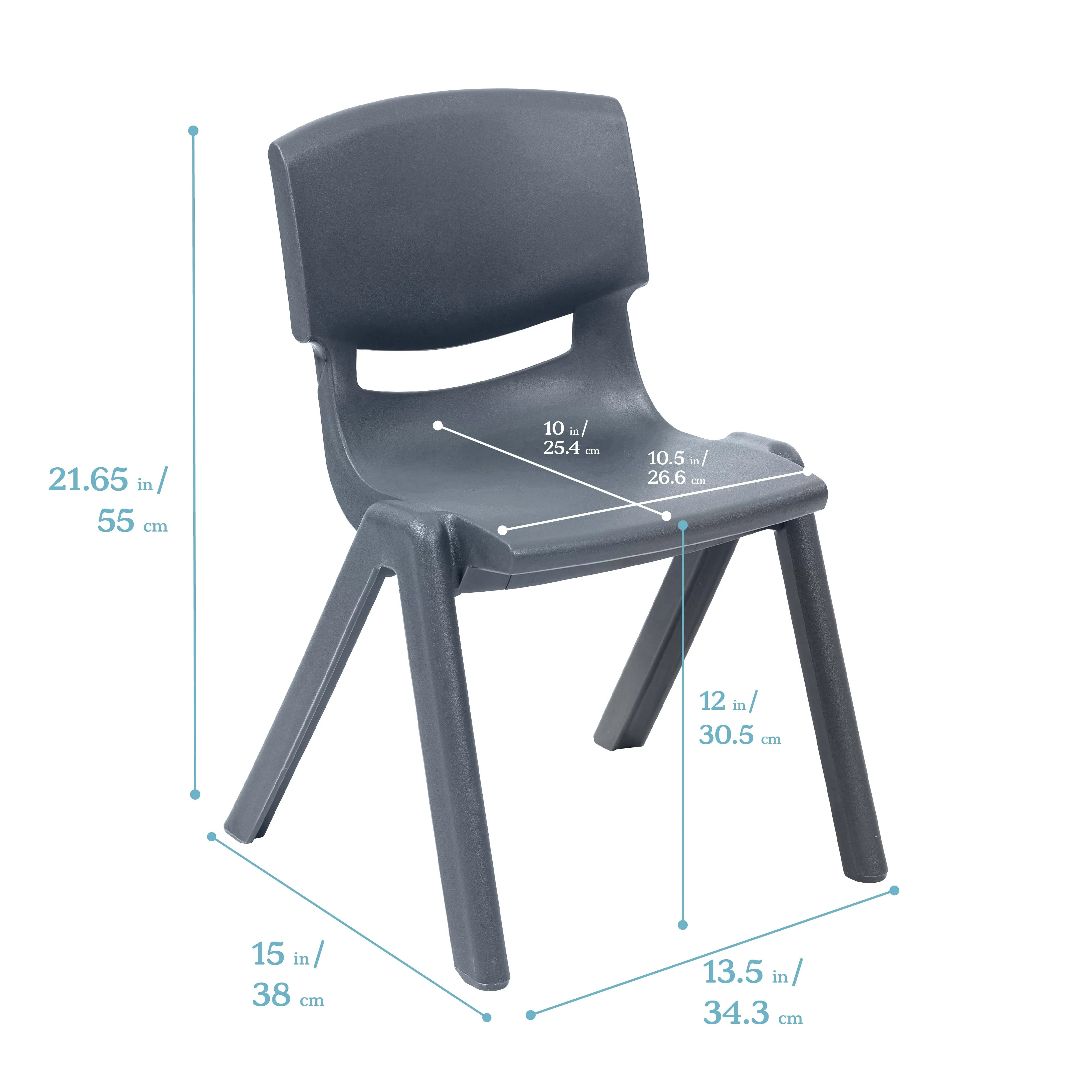 Plastic School Stack Chair for Indoors and Outdoors, Flexible Seating, 12in Seat Height, 4-Pack