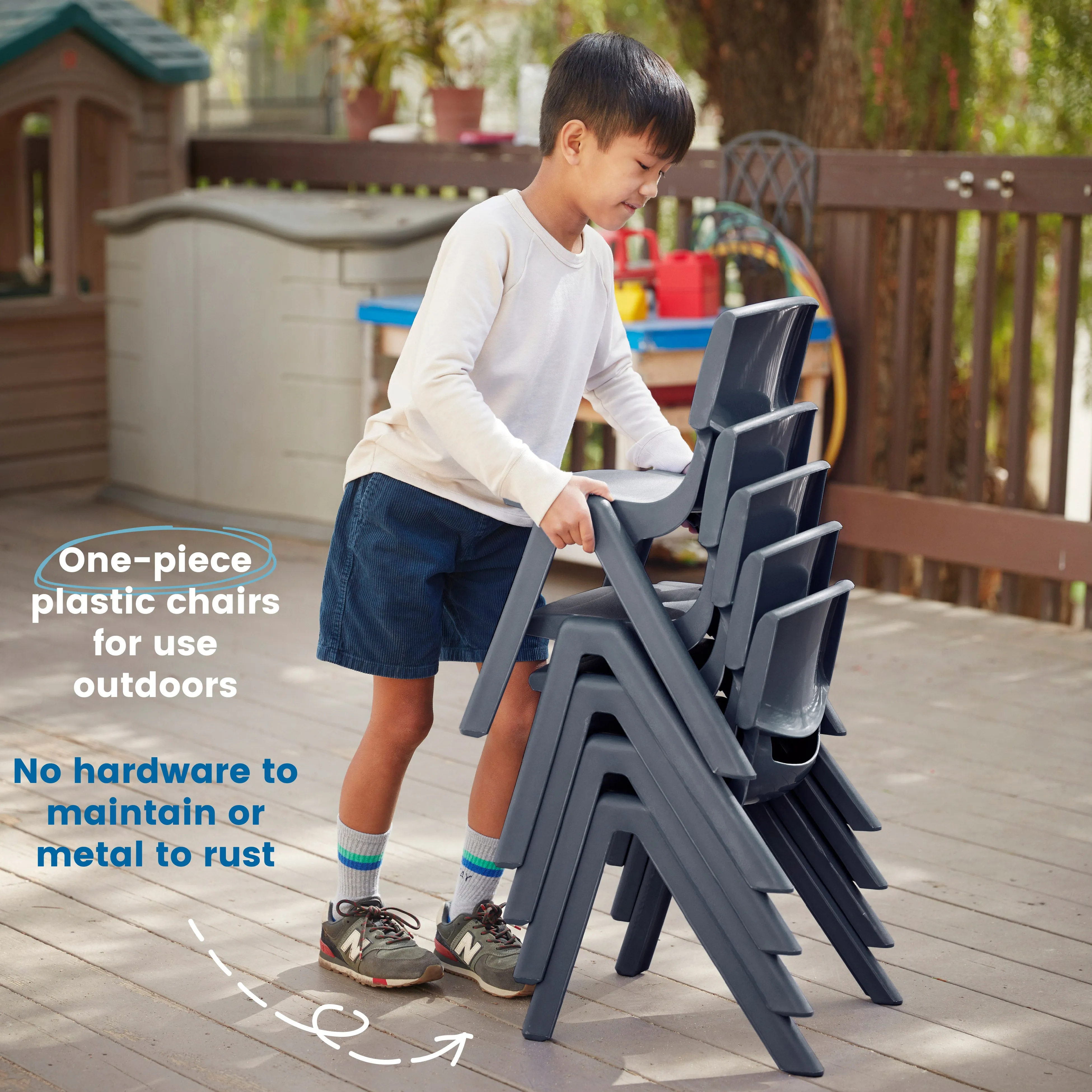 Plastic School Stack Chair for Indoors and Outdoors, Flexible Seating, 12in Seat Height, 4-Pack