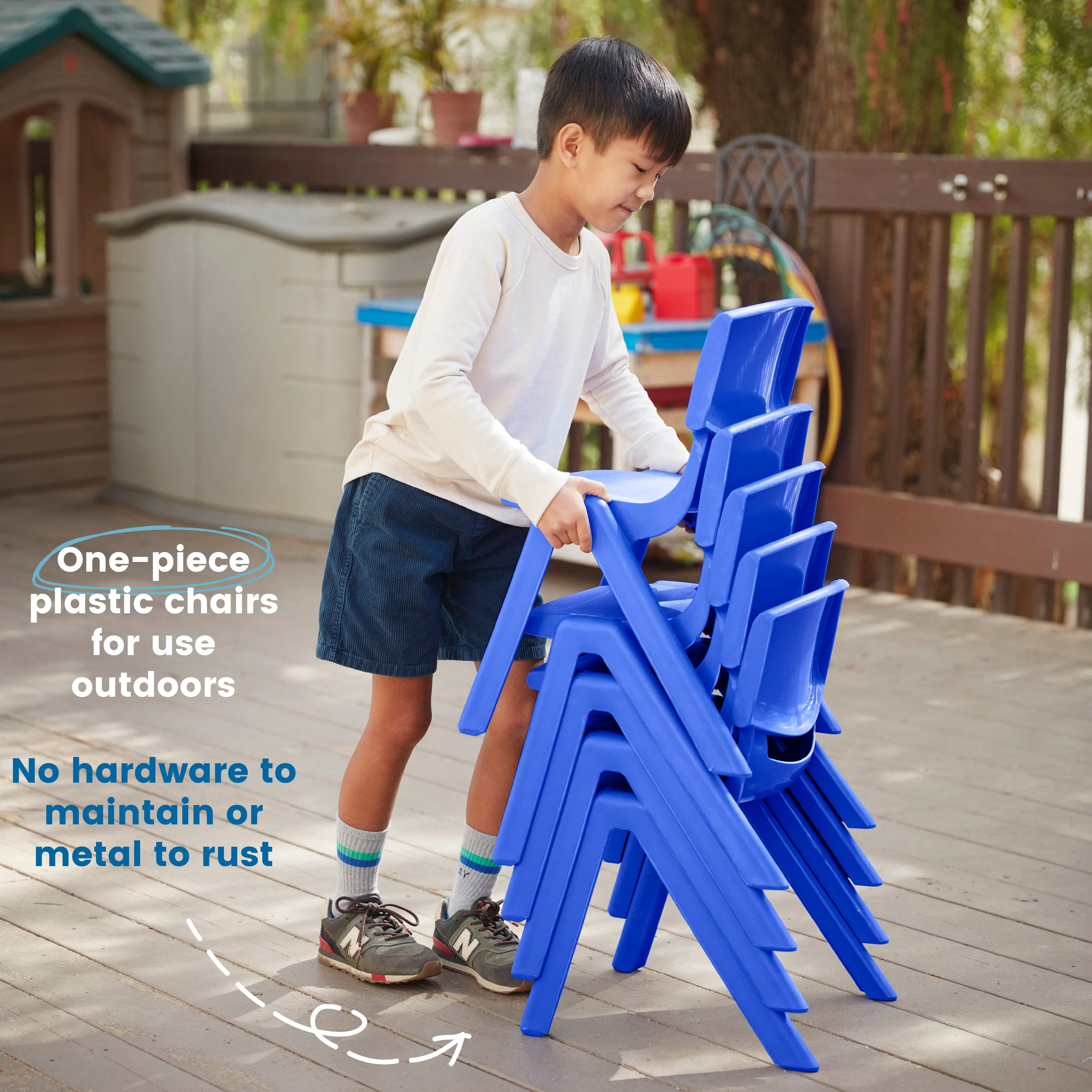 Plastic School Stack Chair for Indoors and Outdoors, Flexible Seating, 12in Seat Height, 4-Pack