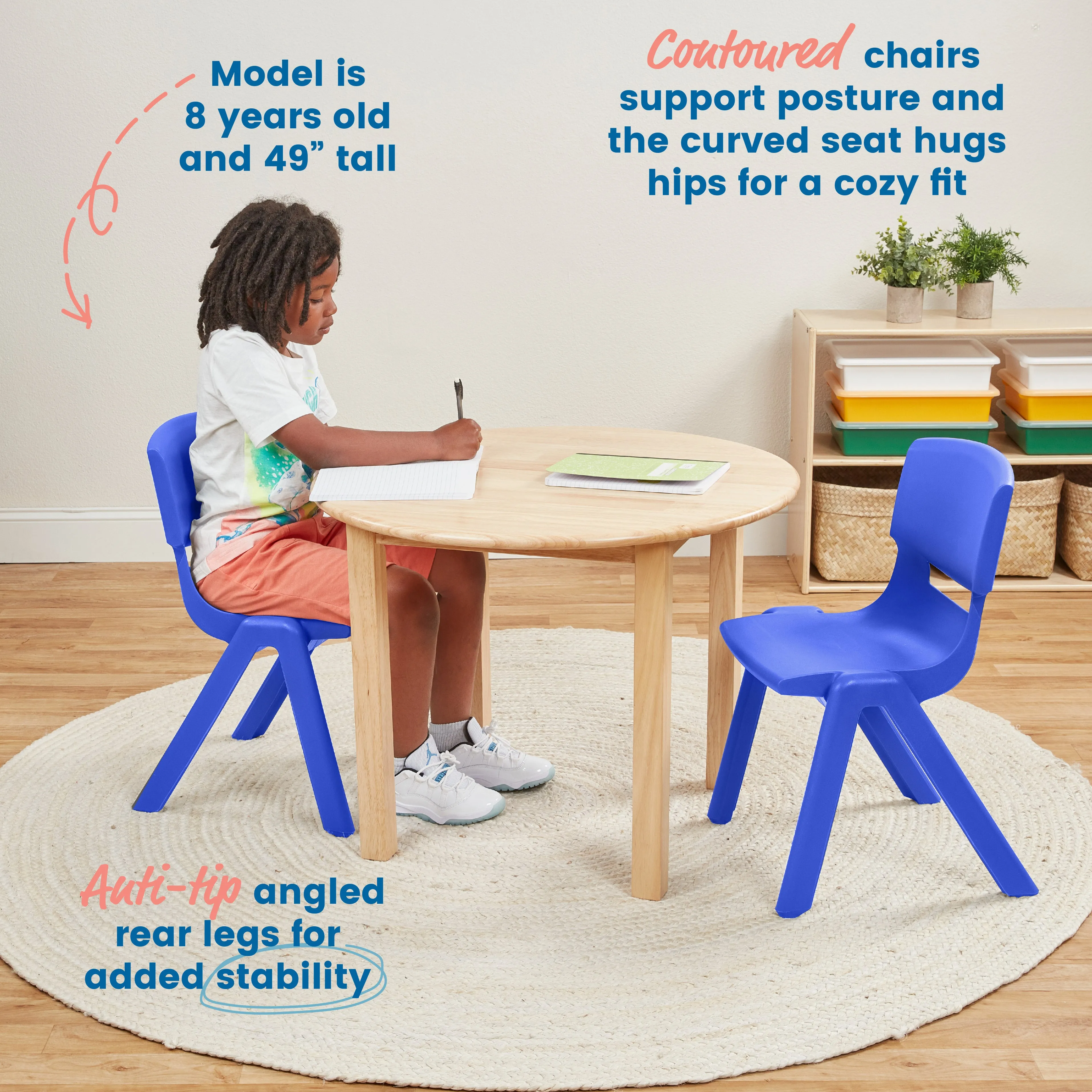 Plastic School Stack Chair for Indoors and Outdoors, Flexible Seating, 14in Seat Height, 4-Pack