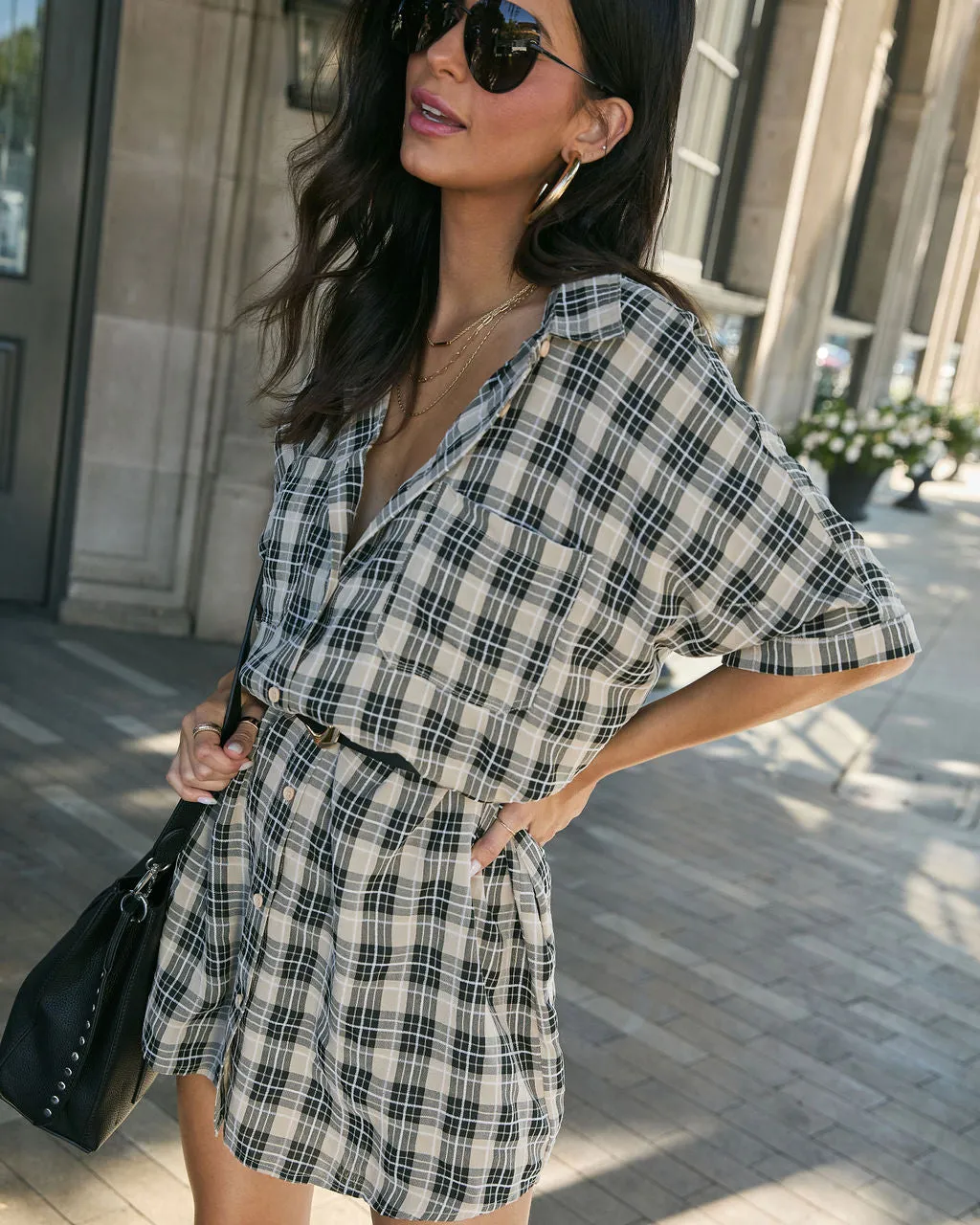 Prickly Pear Plaid Mini Shirt Dress