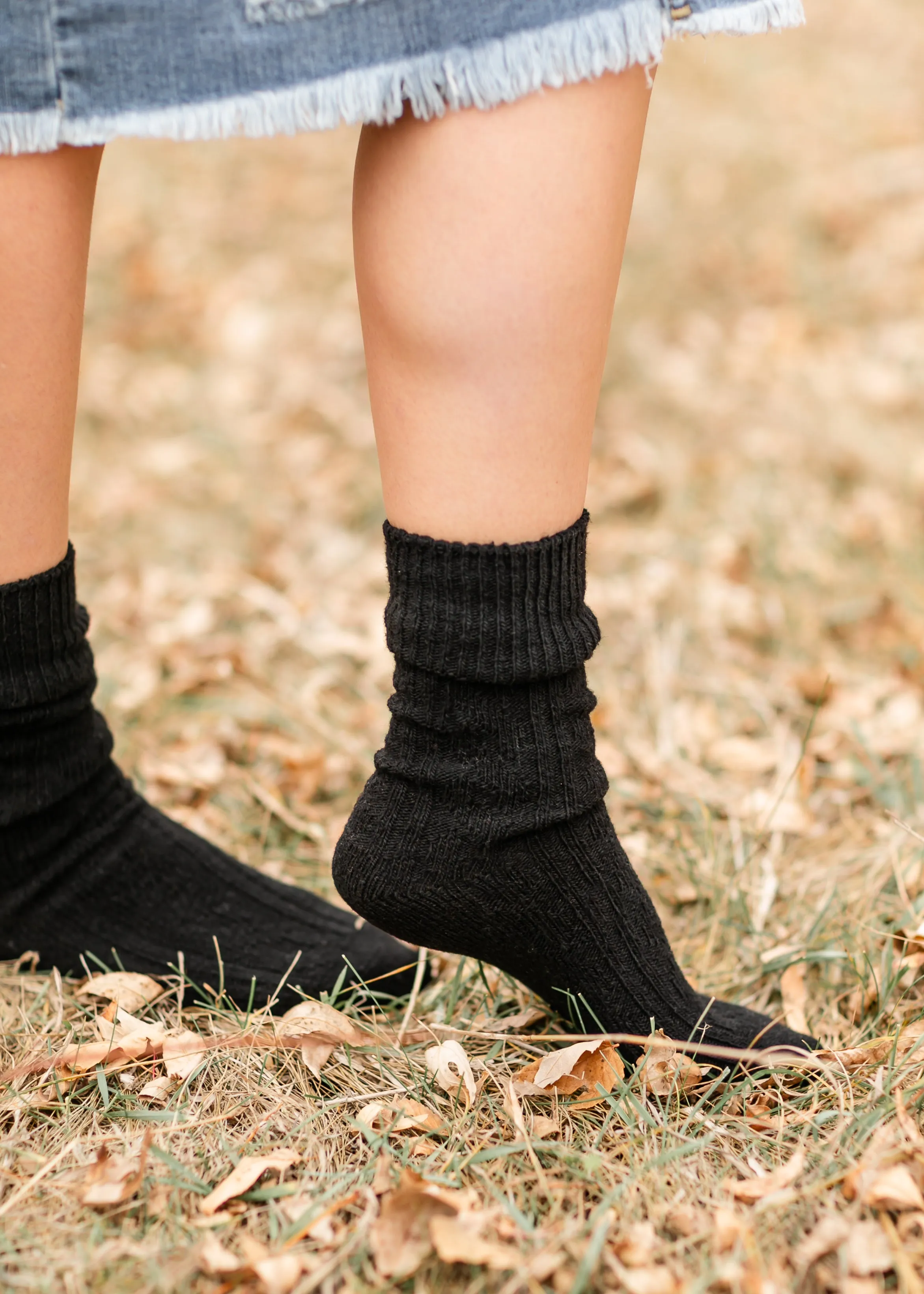 Rib Knitted Wool Blend Crew Socks