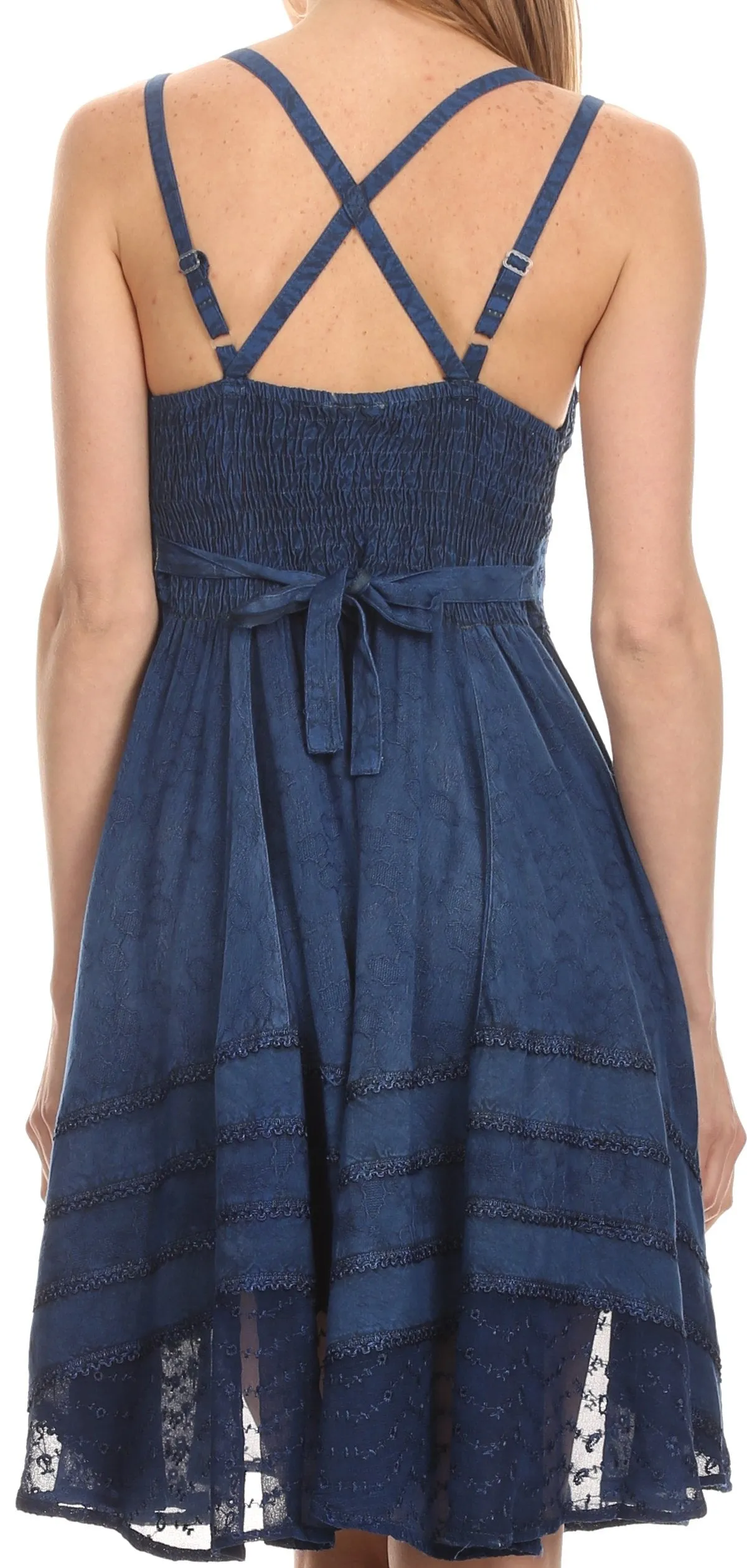 Sakkas Fedelle Sleeveless Mid-Length Summer Dress With Cross Over Open Back Straps