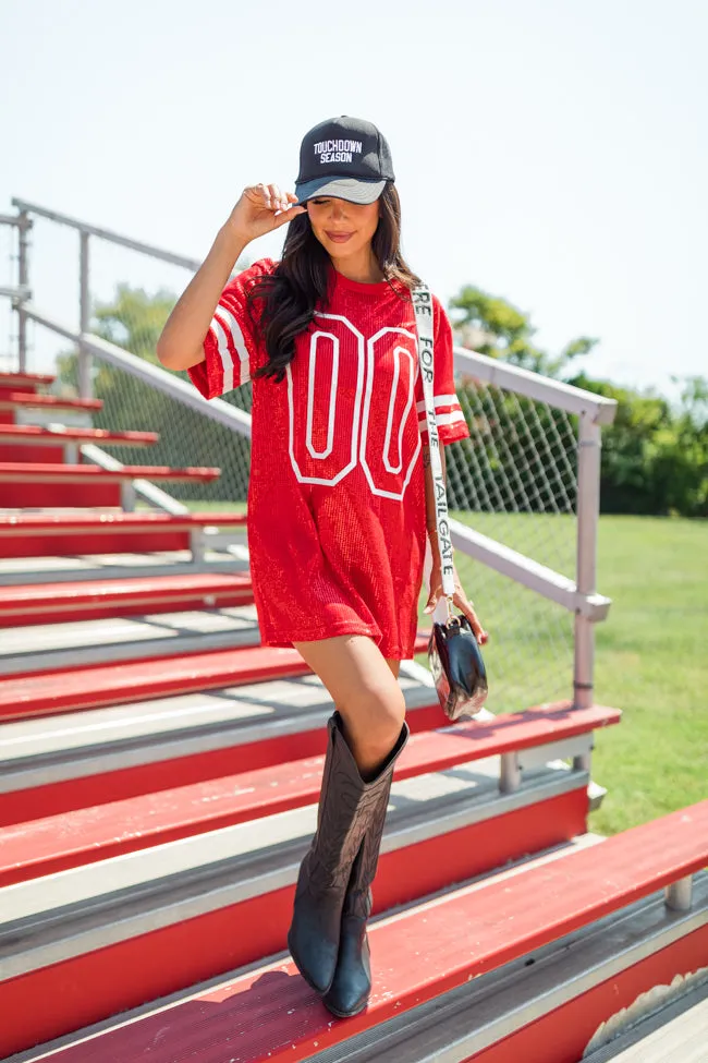 Sideline Socialite Red Jersey Detail Dress