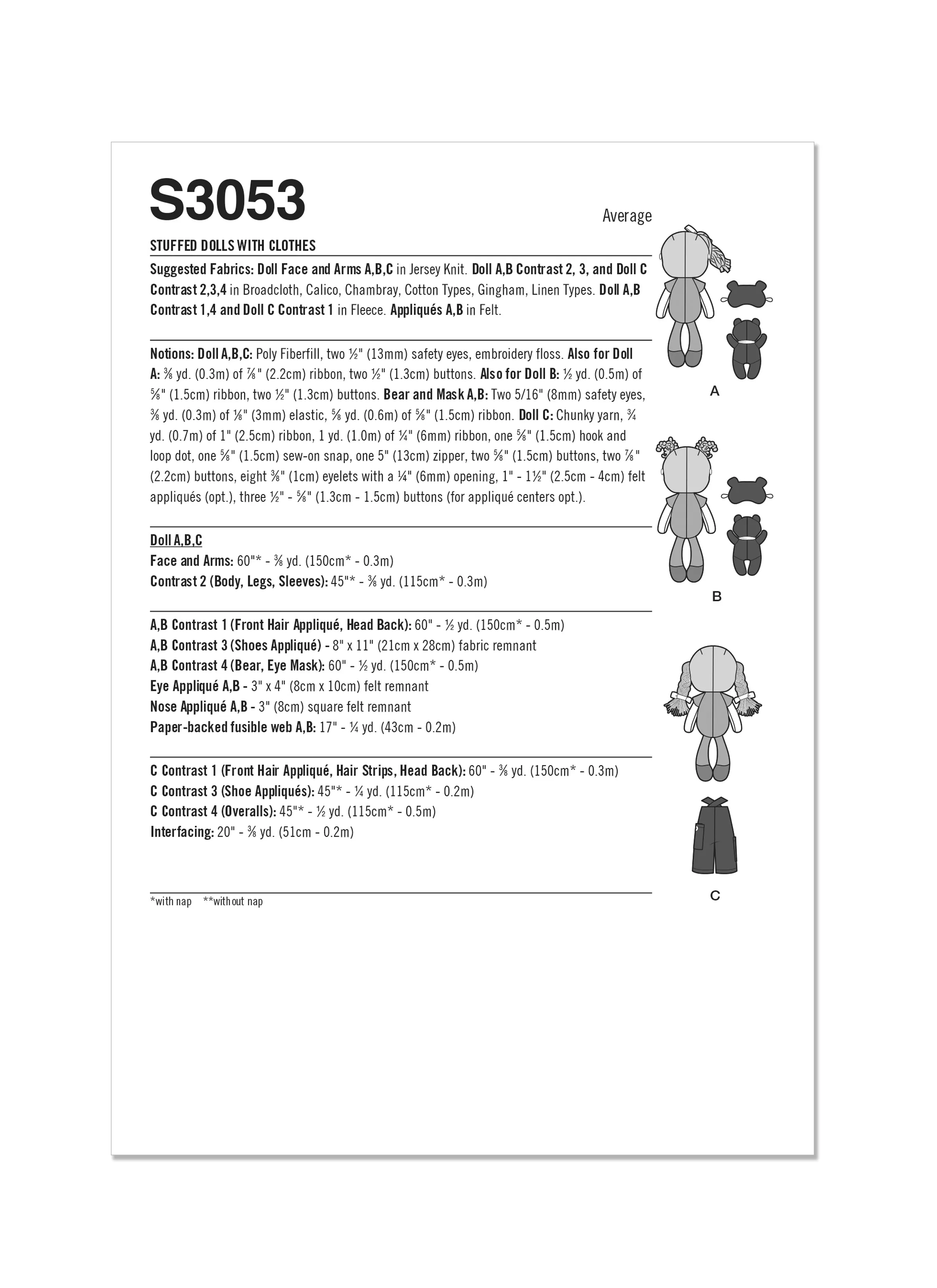 Simplicity sewing pattern S3053 Stuffed Dolls with Clothes