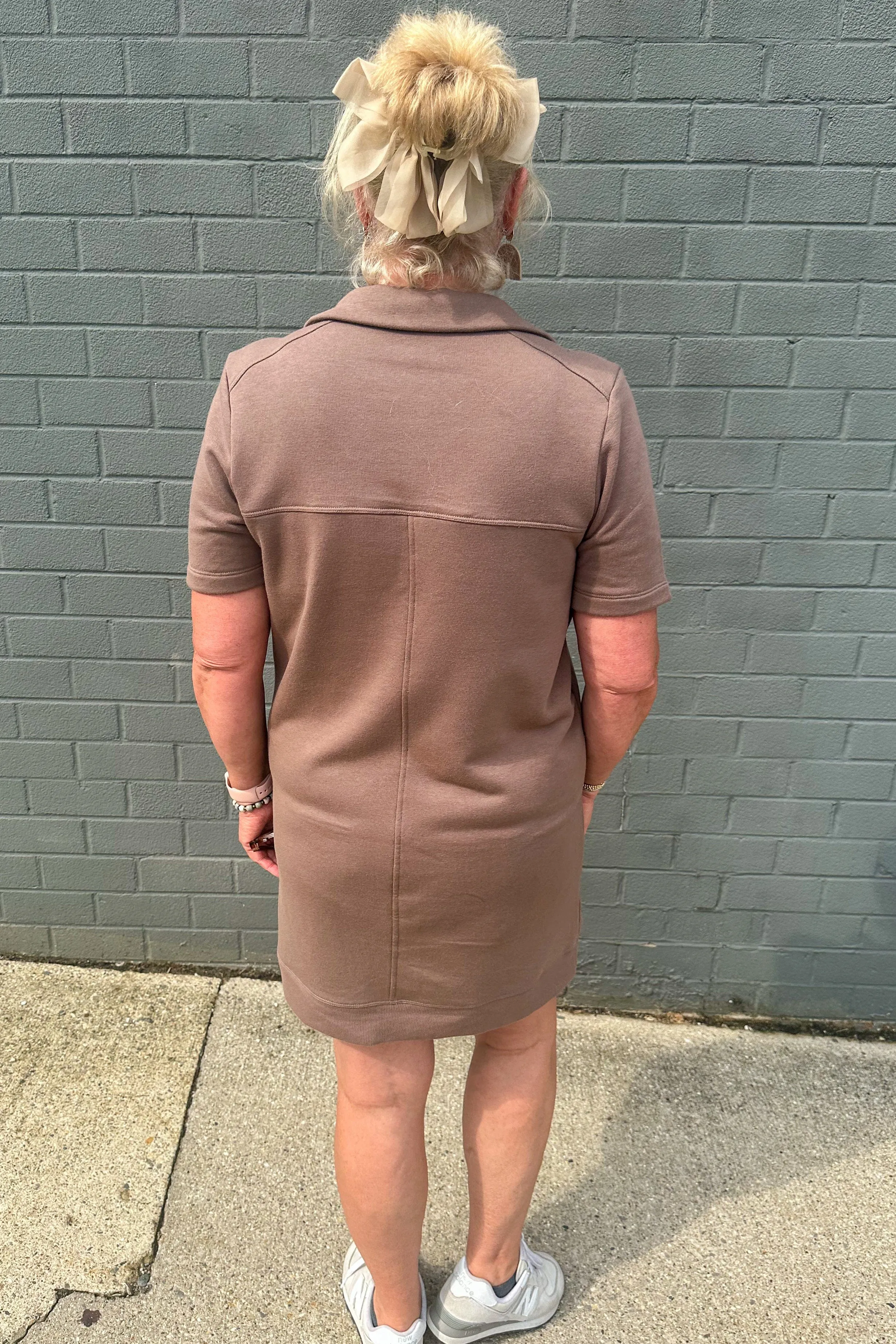 Smoky Brown Casual Quarter Zip Dress