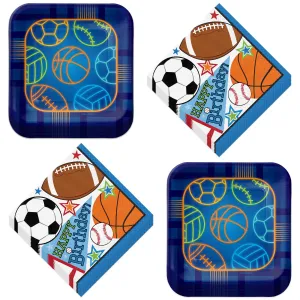 Sports Theme Party - Football, Baseball, Basketball, and Soccer (Mutli Sport Paper Dinner Plates and Luncheon Napkins Football, Baseball, Basketball, Soccer, and Hockey (Serves 16))