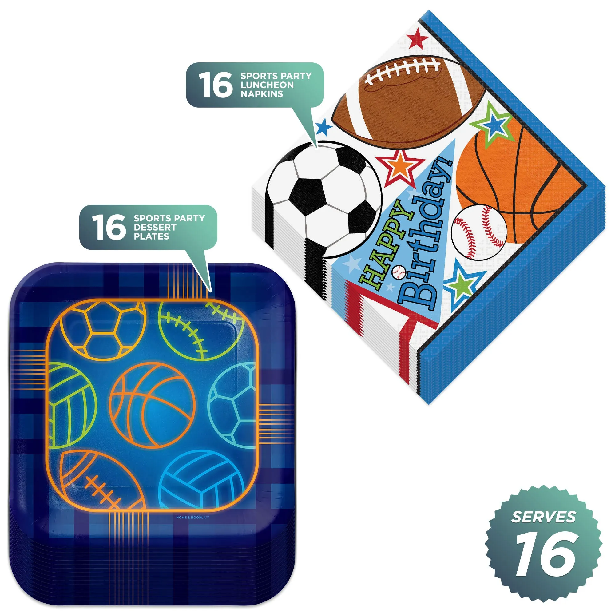 Sports Theme Party - Football, Baseball, Basketball, and Soccer (Mutli Sport Paper Dinner Plates and Luncheon Napkins Football, Baseball, Basketball, Soccer, and Hockey (Serves 16))