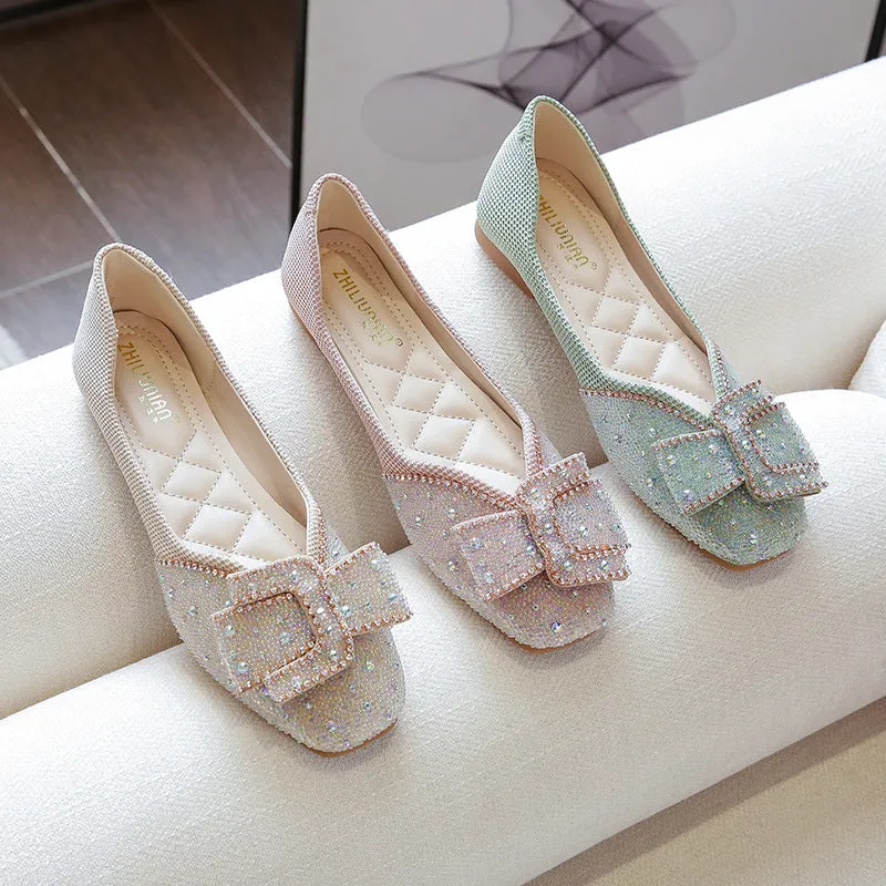 Square Toe Four Seasons Low-cut Rhinestone Pumps Pumps Plus Size Women's Shoes