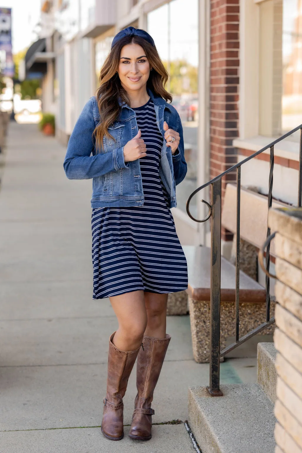 Striped Dual Bell Sleeve Dress