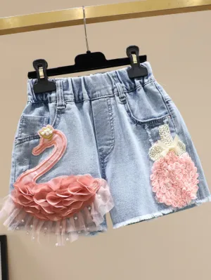 Sweet Lil Swan Denim Shorts