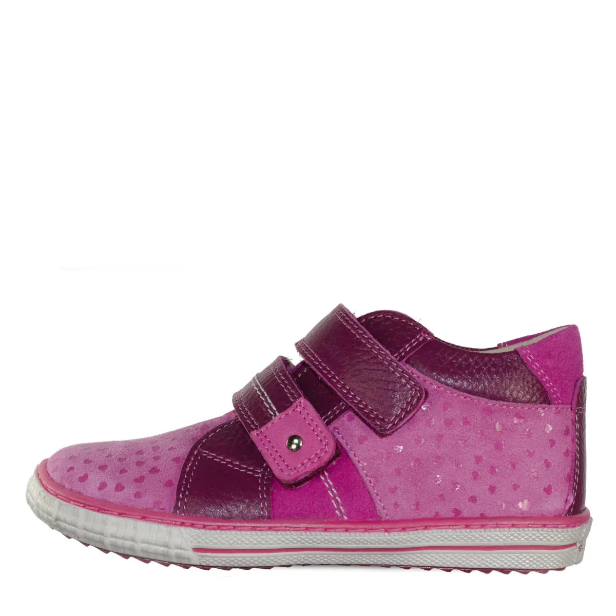 Szamos Kid Girl Sneakers Pink With Hearts And Burgundy Velcro Straps - Made In Europe