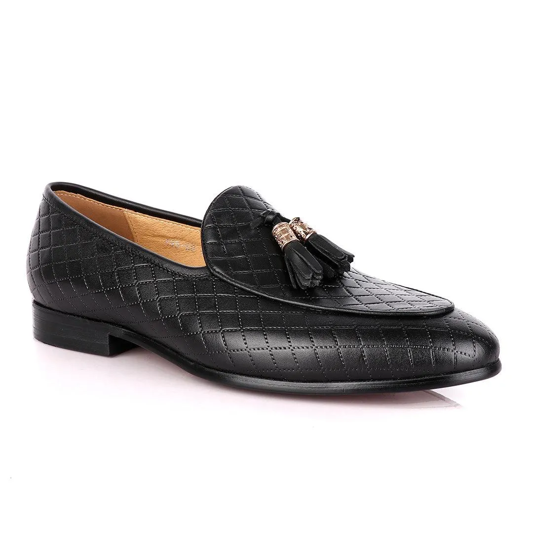 Terry Taylors Cross Patterned Black Double Tassel Formal Loafers