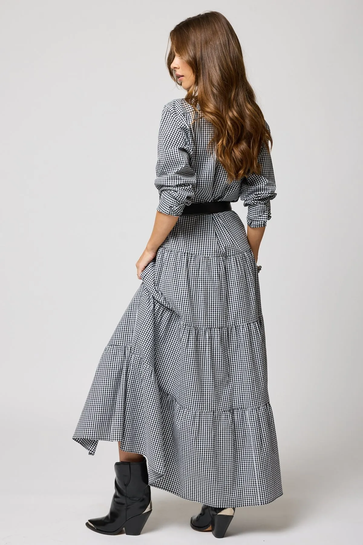 THE GINGHAM TIERED SHIRT MAXI DRESS