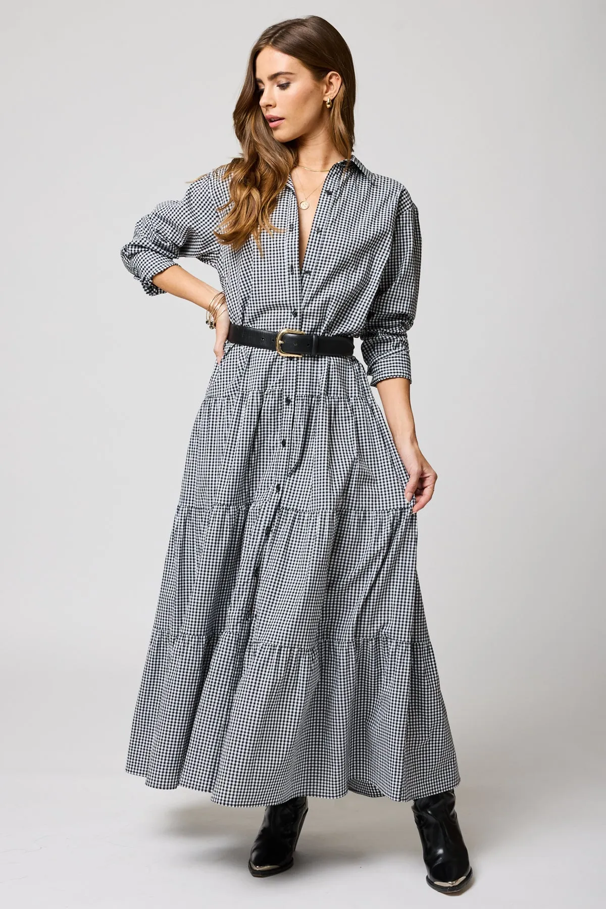 THE GINGHAM TIERED SHIRT MAXI DRESS