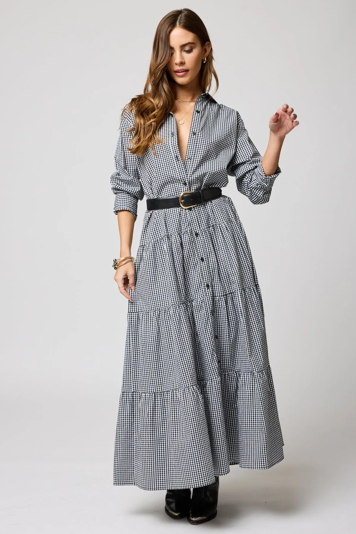 THE GINGHAM TIERED SHIRT MAXI DRESS