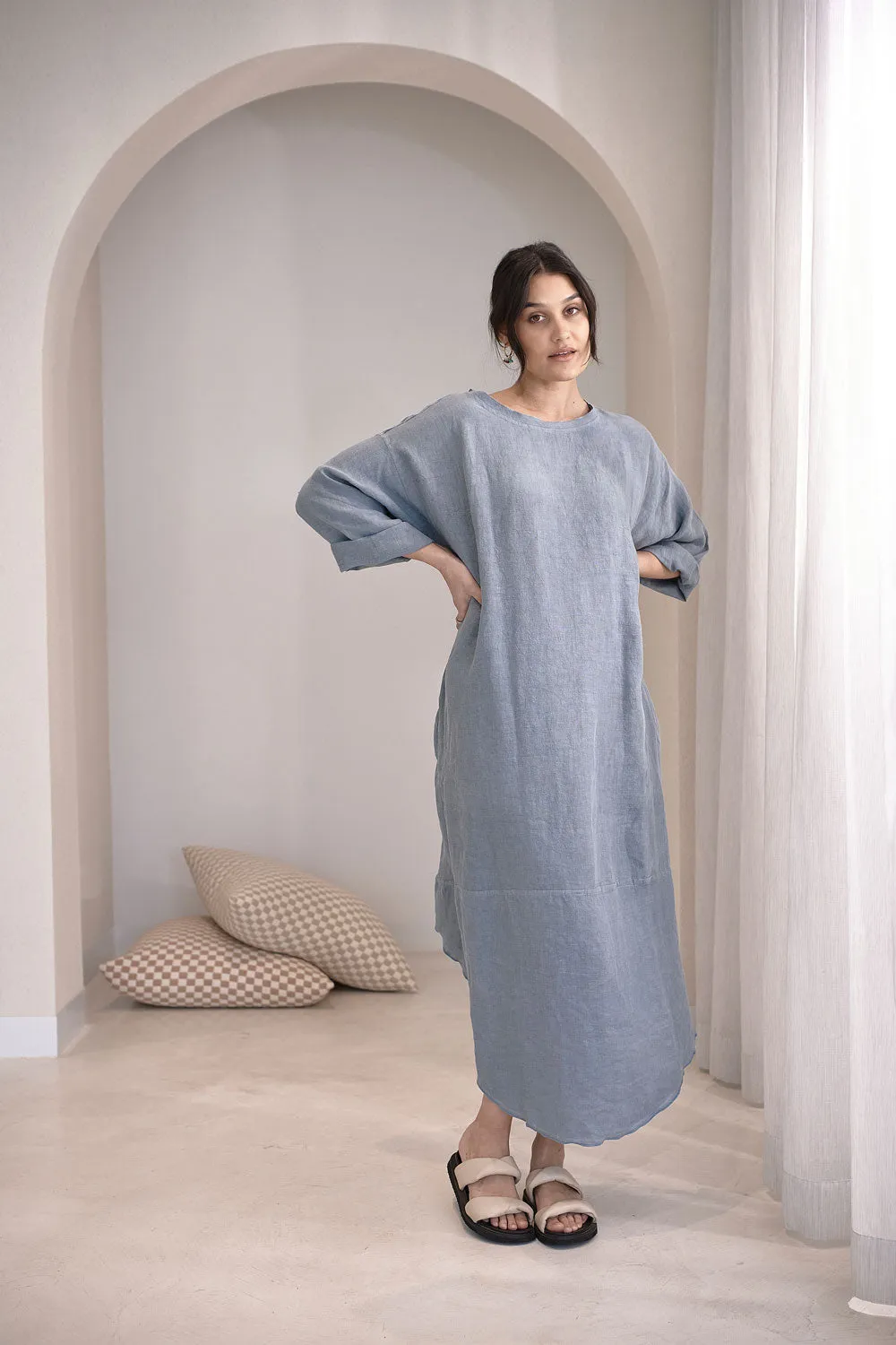 The Malle Linen Dress - Blue