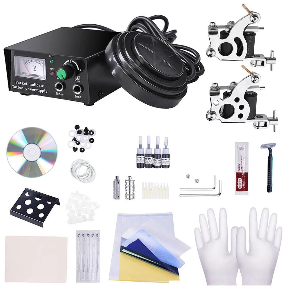 TheLAShop 2 Tattoo Machines Tattoo Kit w/ Power Supply 4 Inks