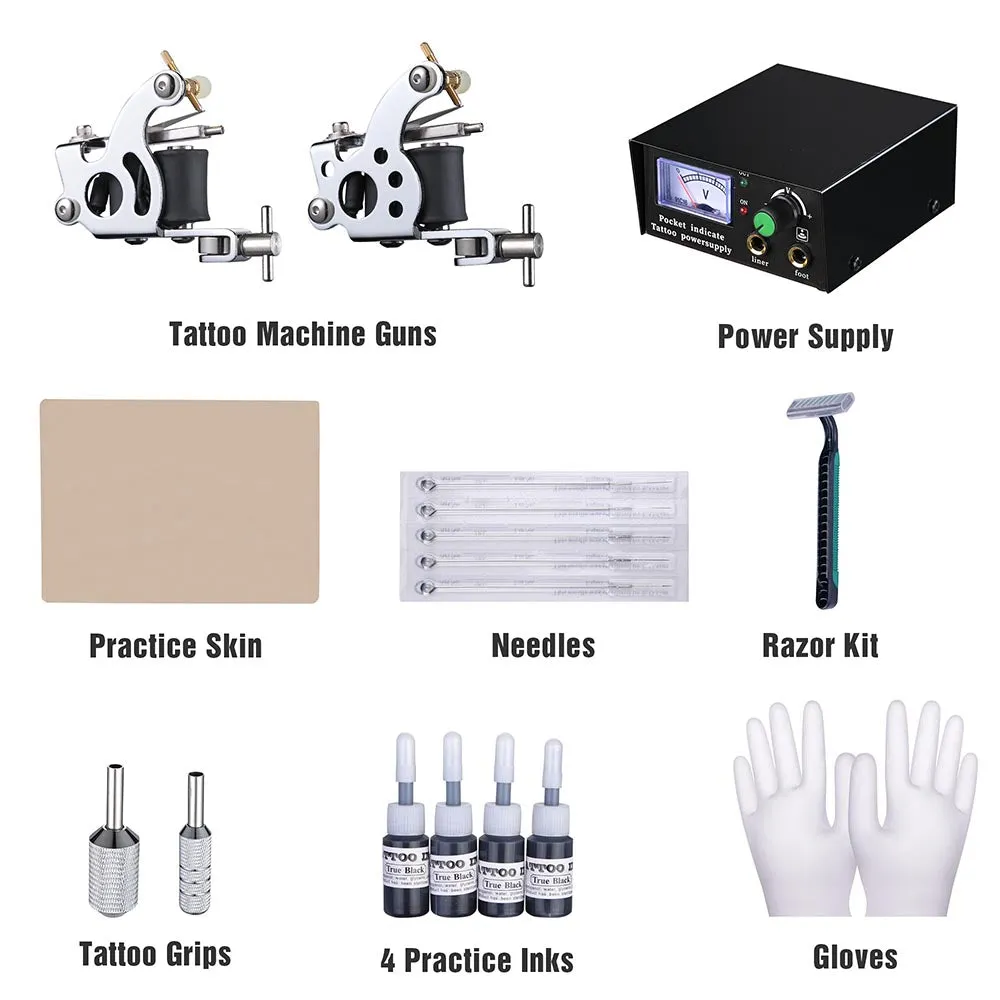 TheLAShop 2 Tattoo Machines Tattoo Kit w/ Power Supply 4 Inks