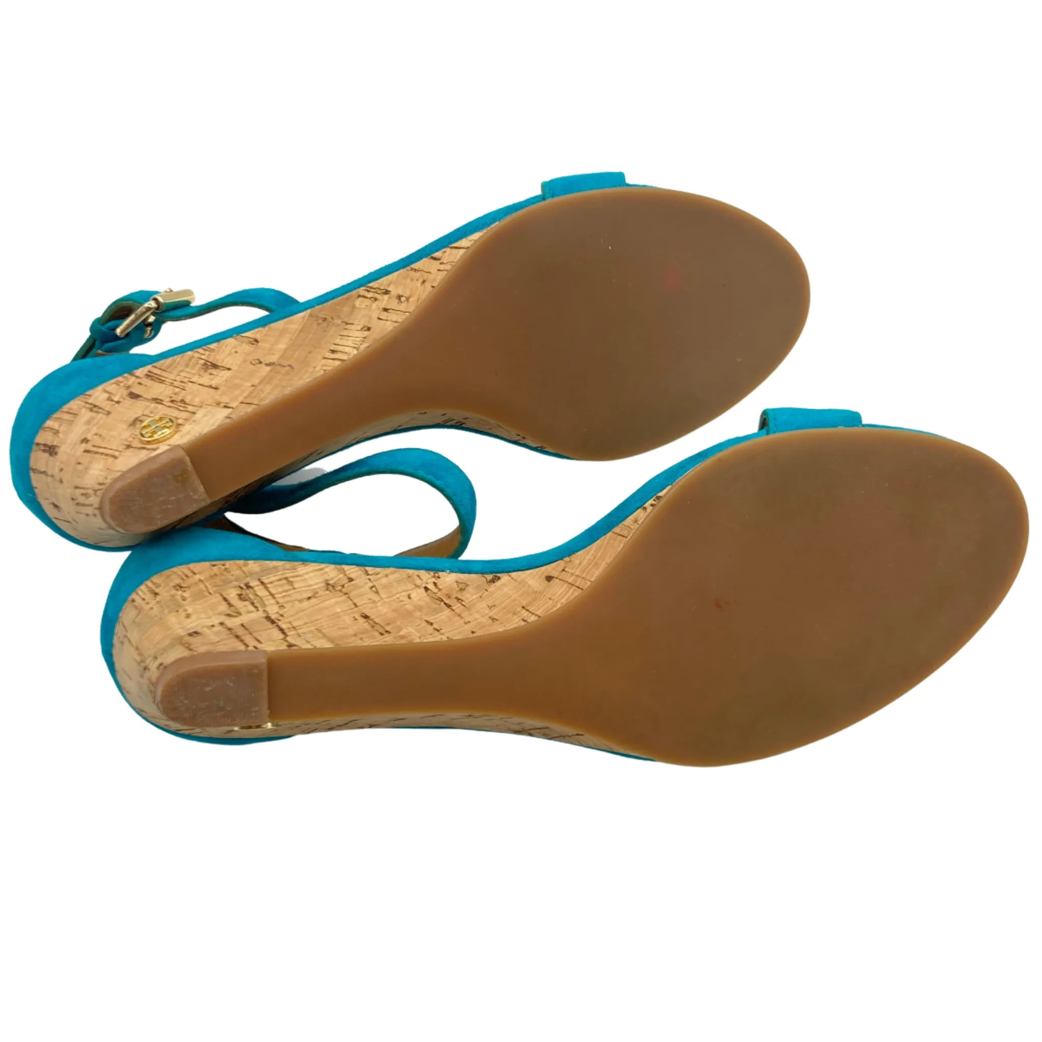 Tory Burch Turquoise Suede Wedge Sandals