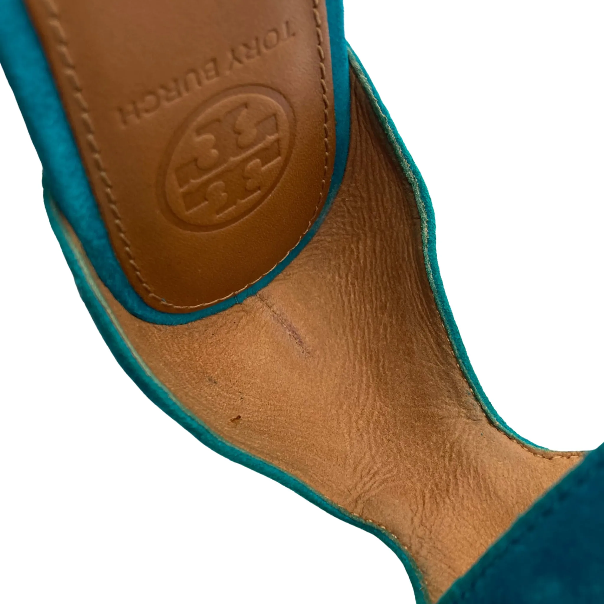 Tory Burch Turquoise Suede Wedge Sandals