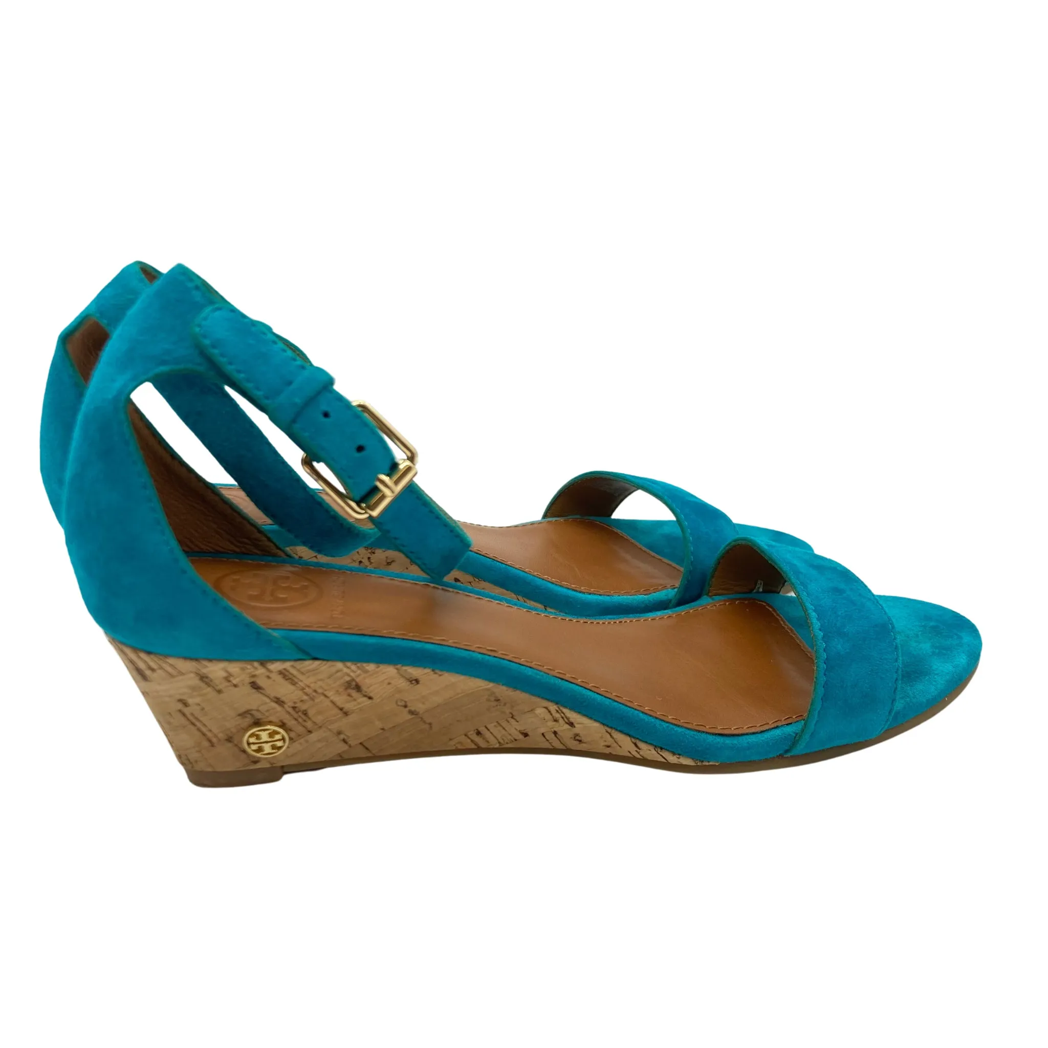 Tory Burch Turquoise Suede Wedge Sandals