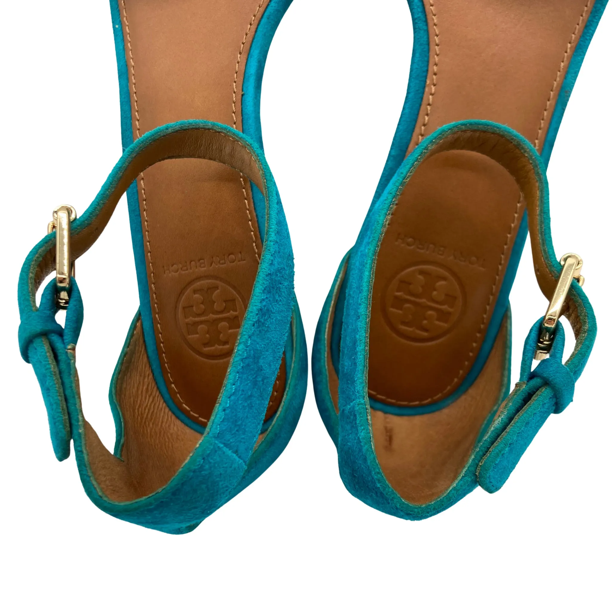 Tory Burch Turquoise Suede Wedge Sandals