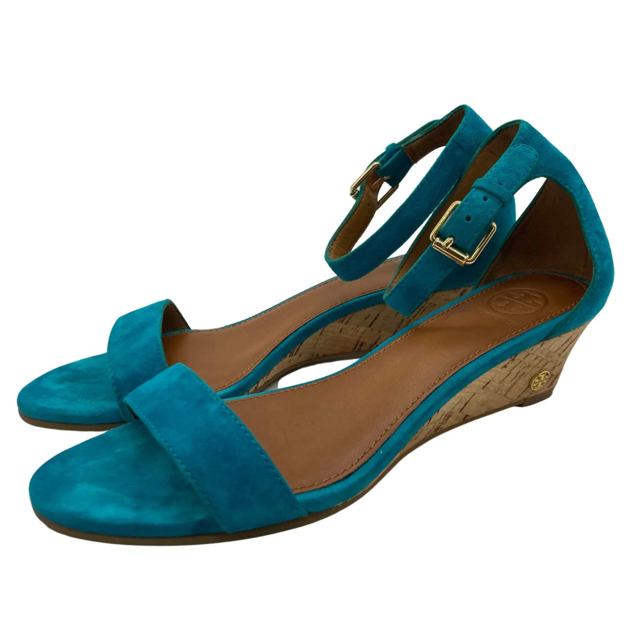 Tory Burch Turquoise Suede Wedge Sandals