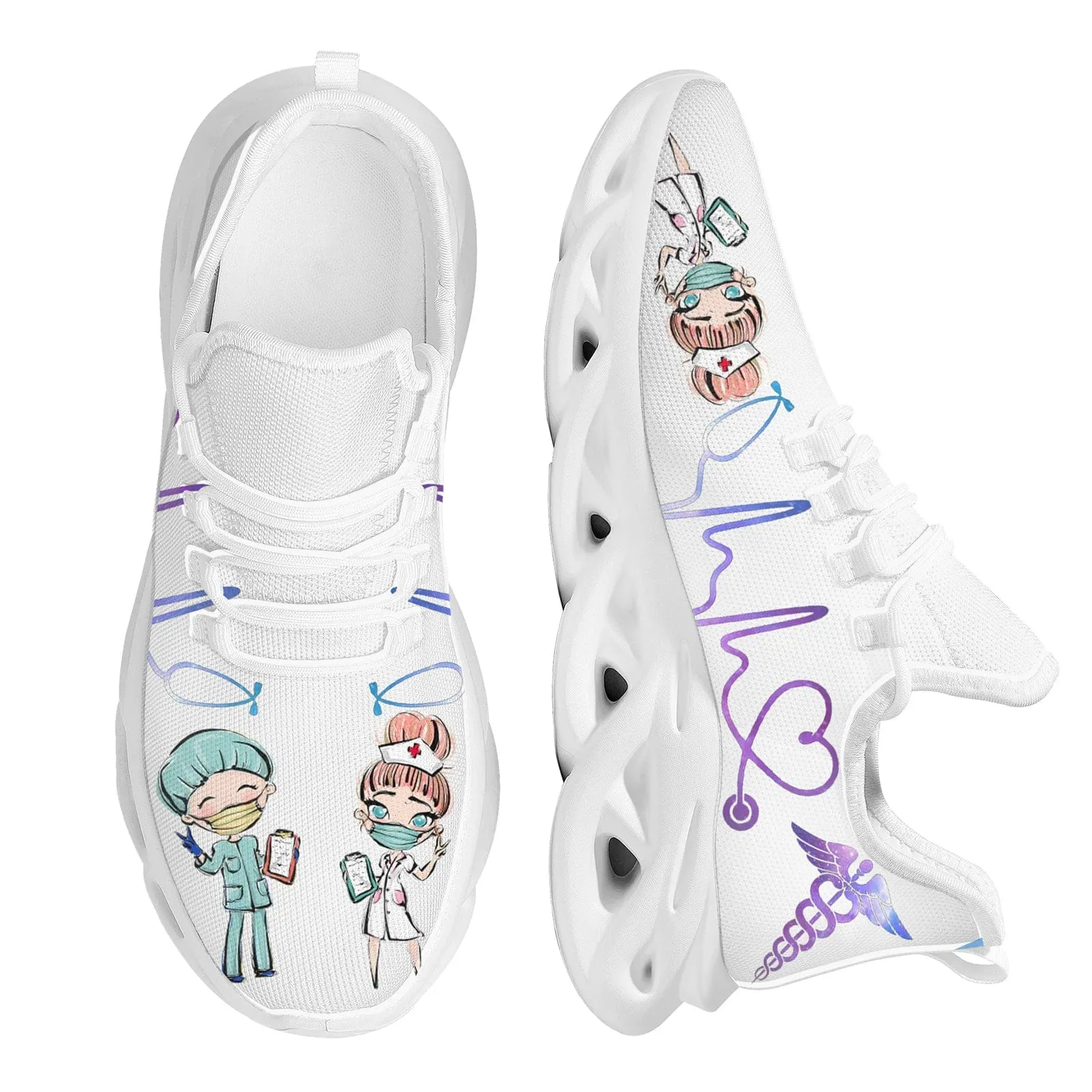 Unisex White Nursing Shoes Cute Cartoon Nurse Doctor Healthcare Brand Design Ladies Mesh Flats Sneakers